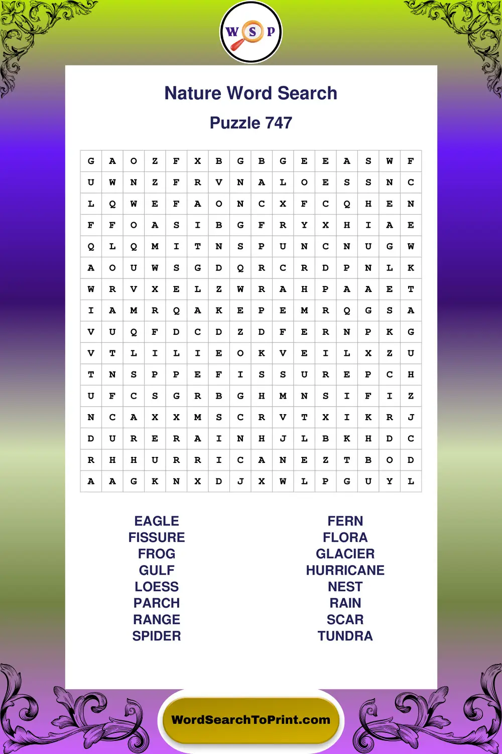 Nature Word Search Puzzle 747