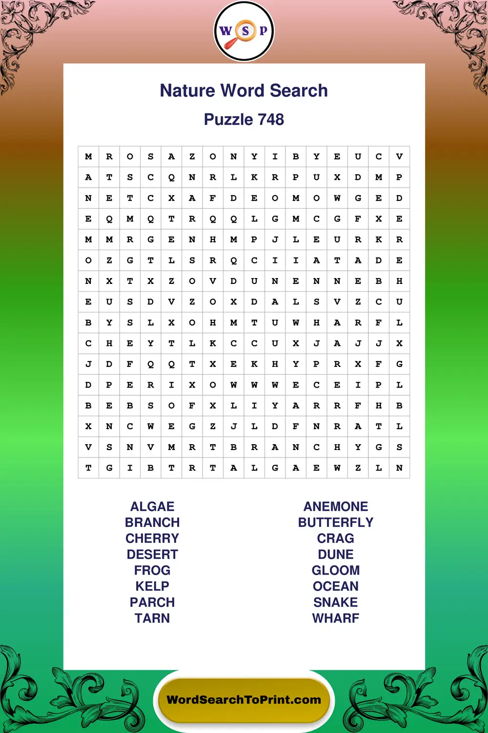 Nature Word Search Puzzle 748