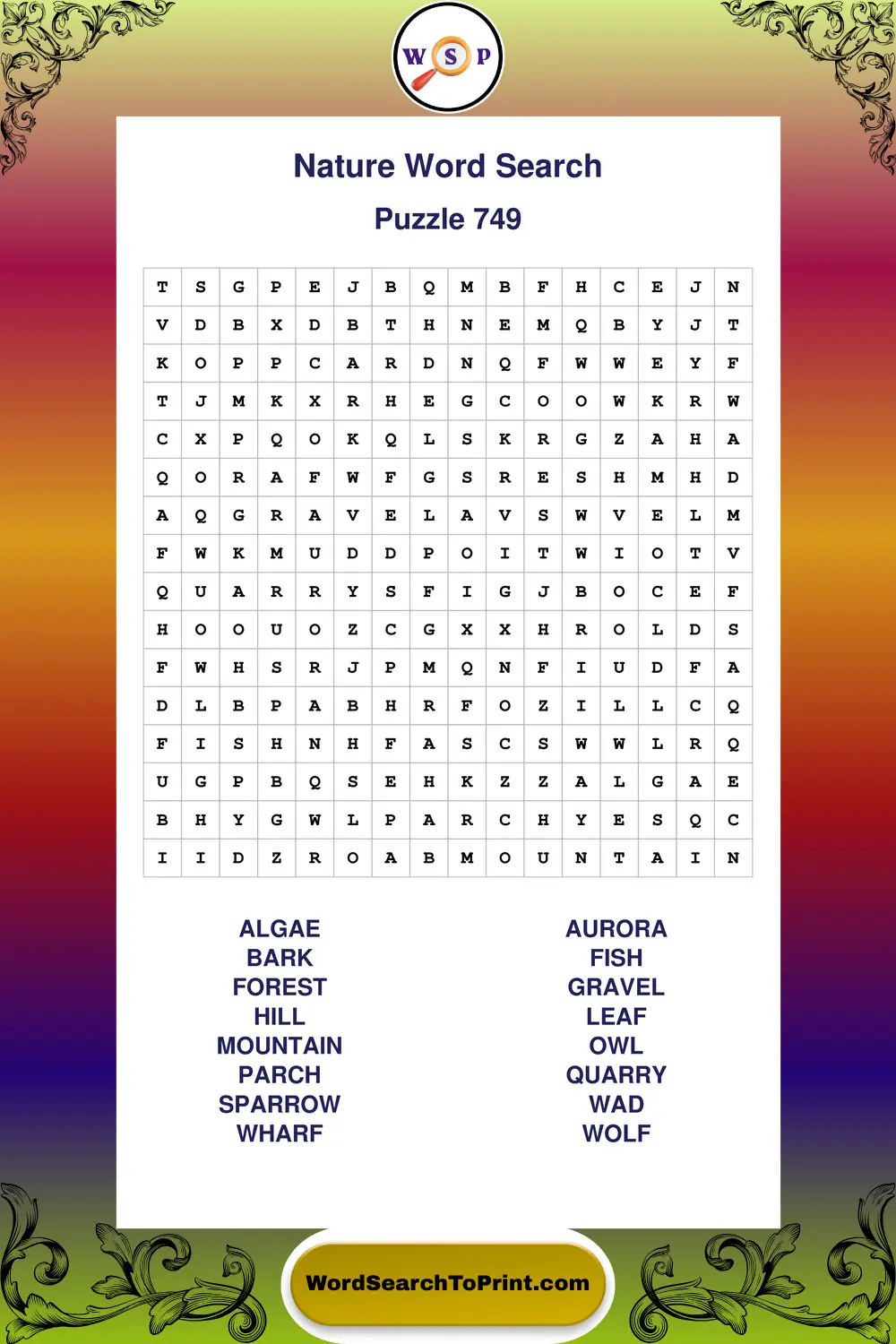 Nature Word Search Puzzle 749