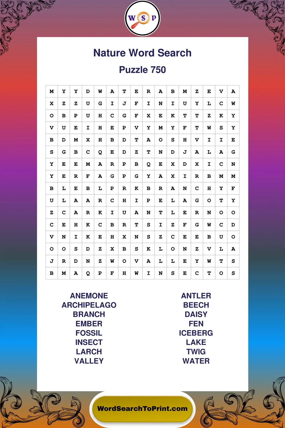Nature Word Search Puzzle 750
