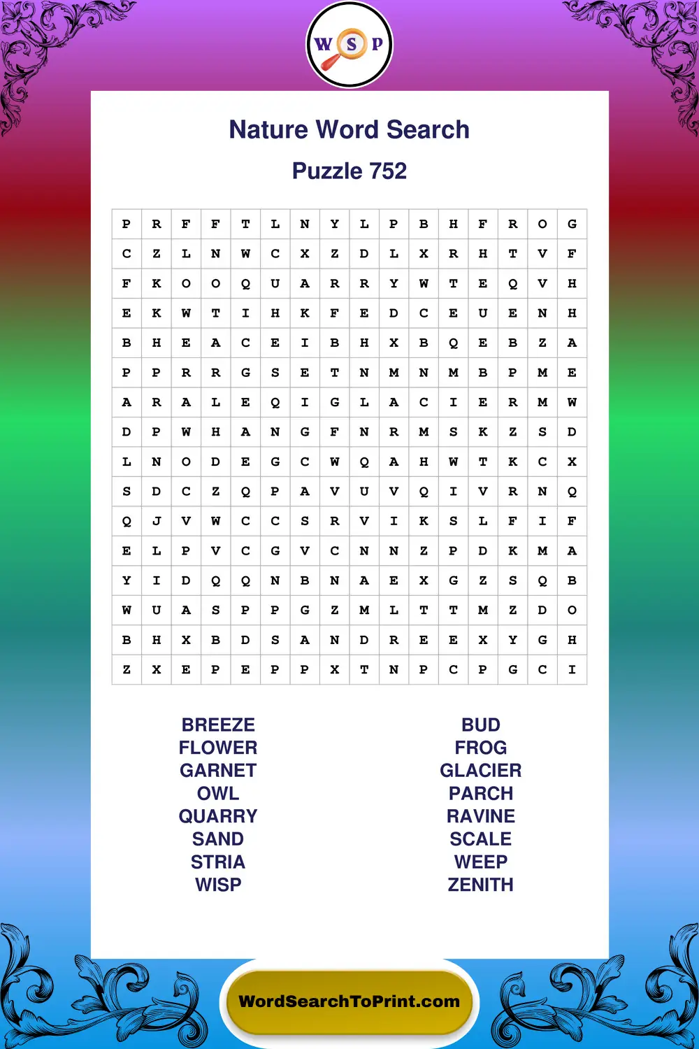 Nature Word Search Puzzle 752
