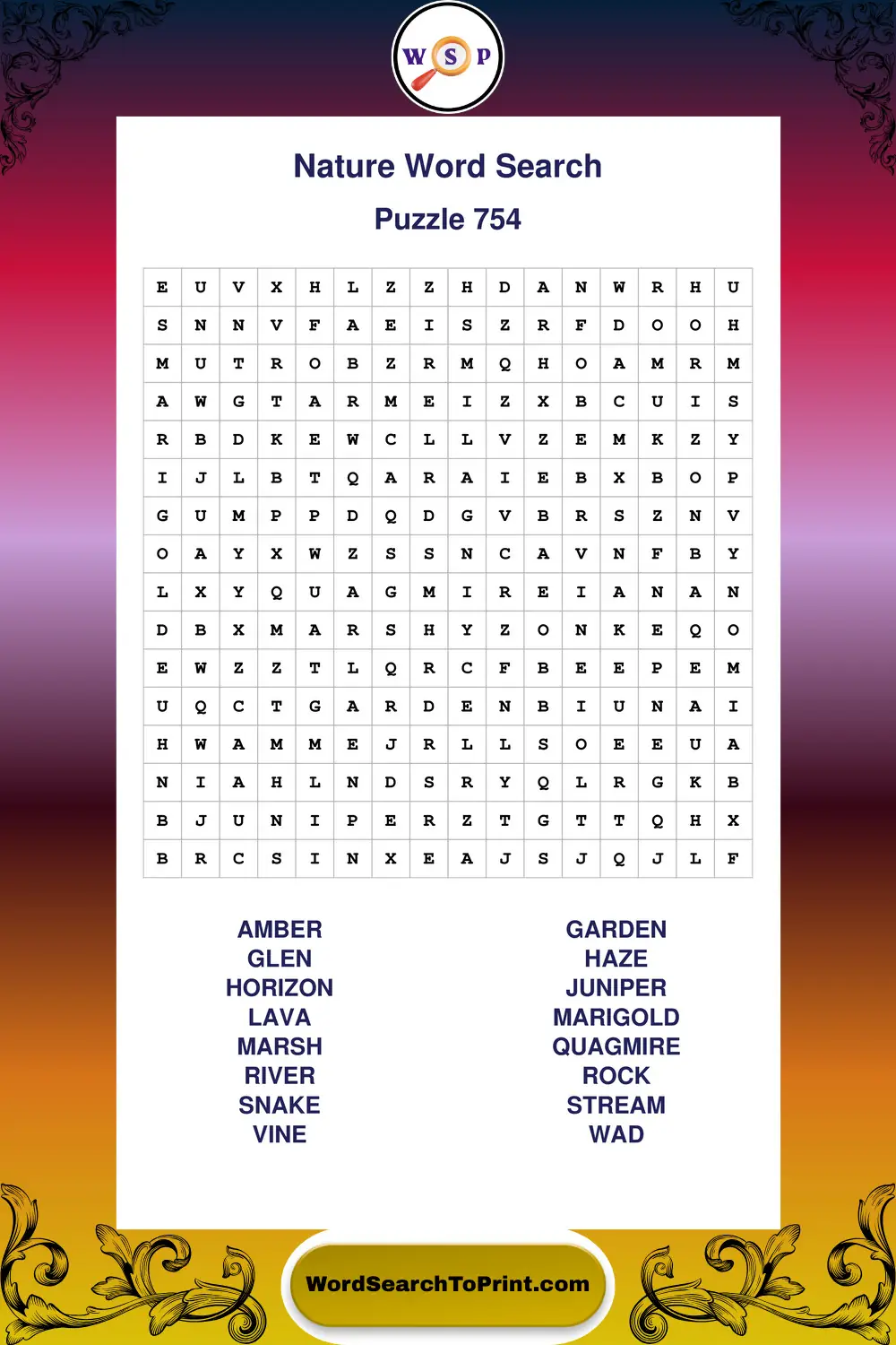 Nature Word Search Puzzle 754