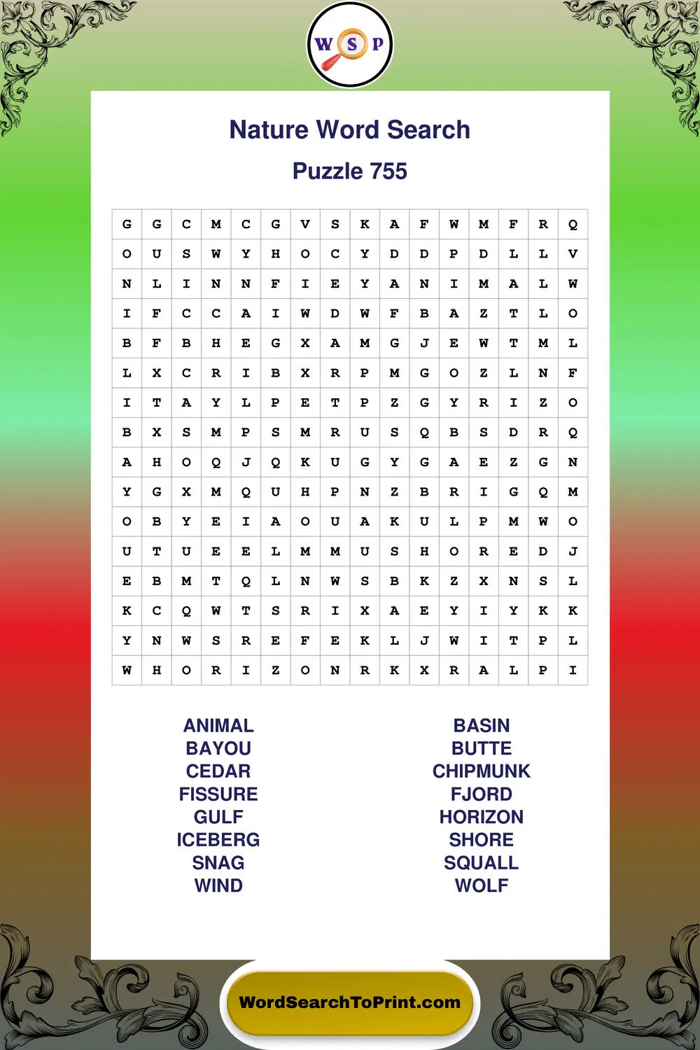 Nature Word Search Puzzle 755