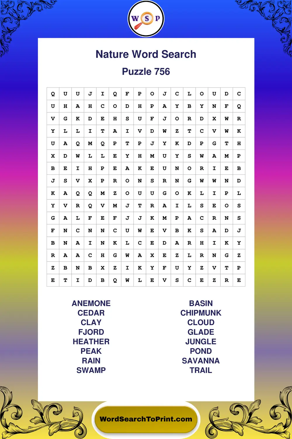 Nature Word Search Puzzle 756