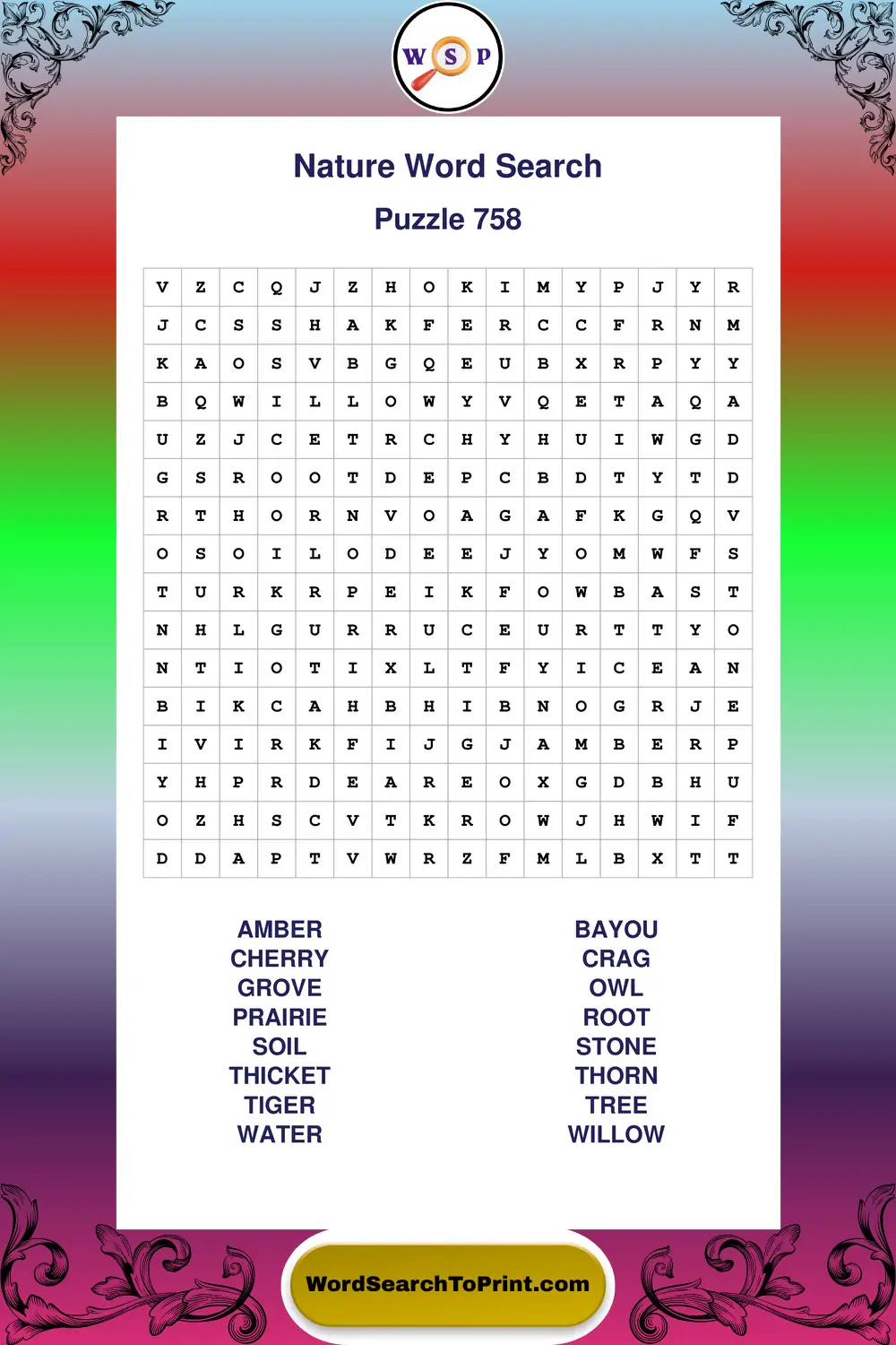 Nature Word Search Puzzle 758