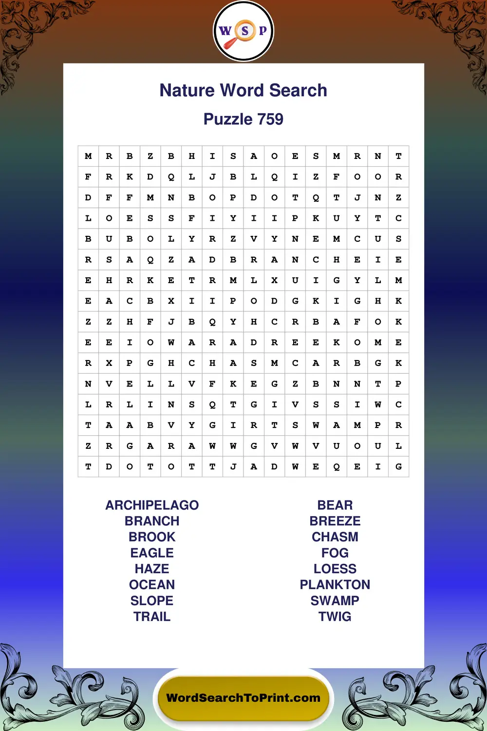 Nature Word Search Puzzle 759