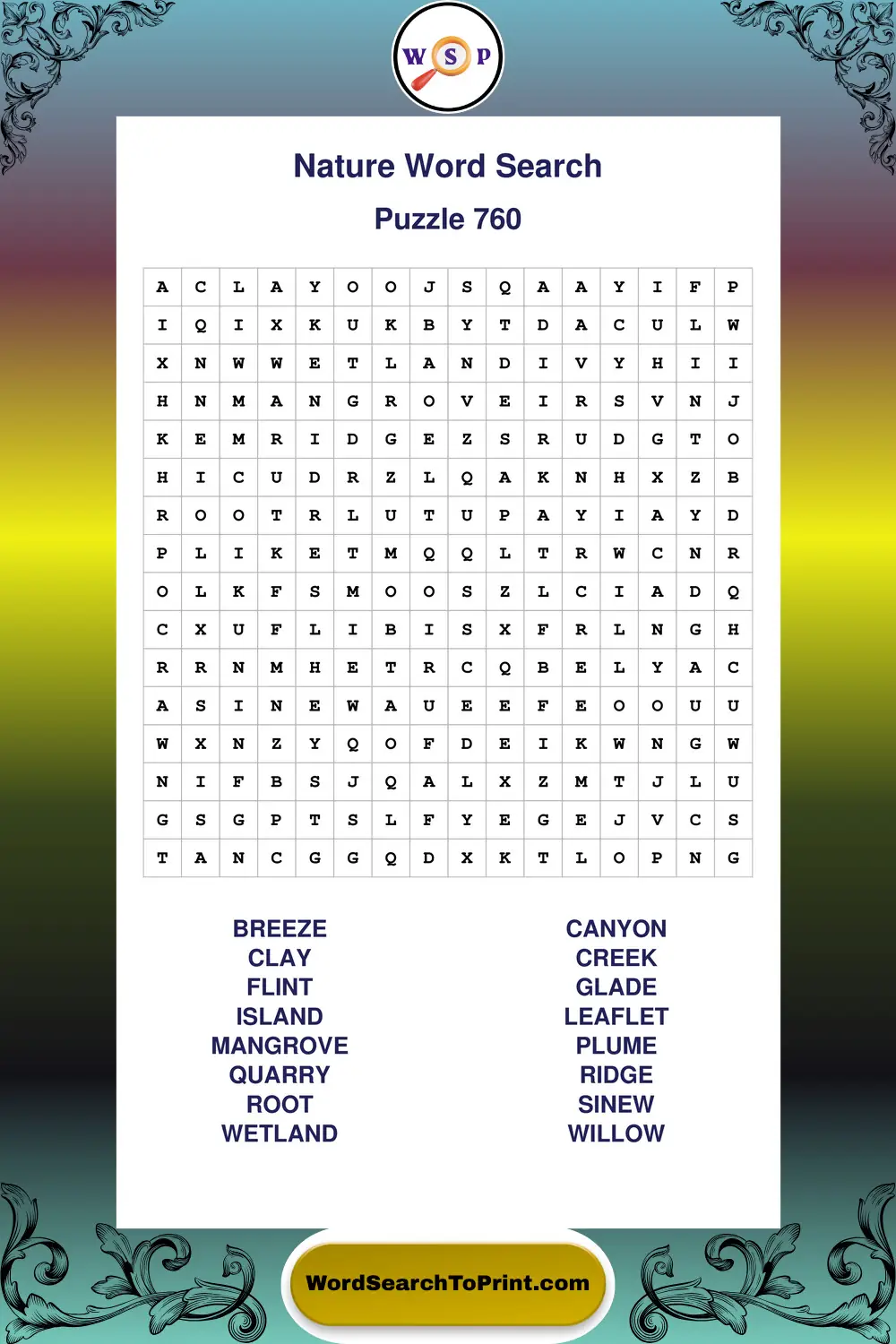 Nature Word Search Puzzle 760