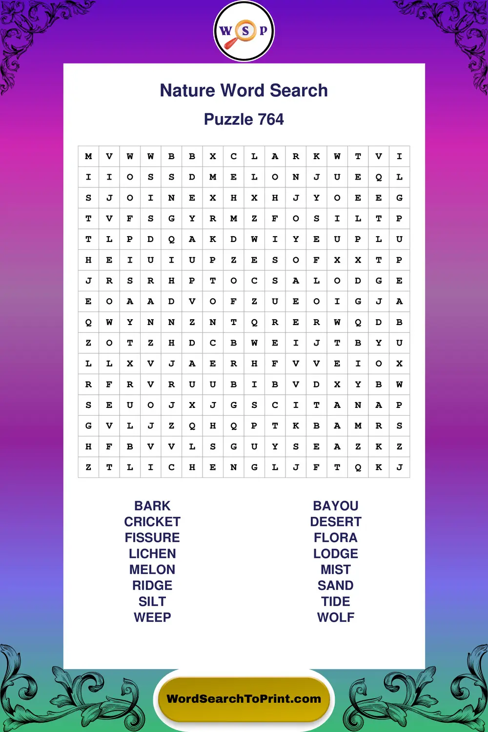 Nature Word Search Puzzle 764