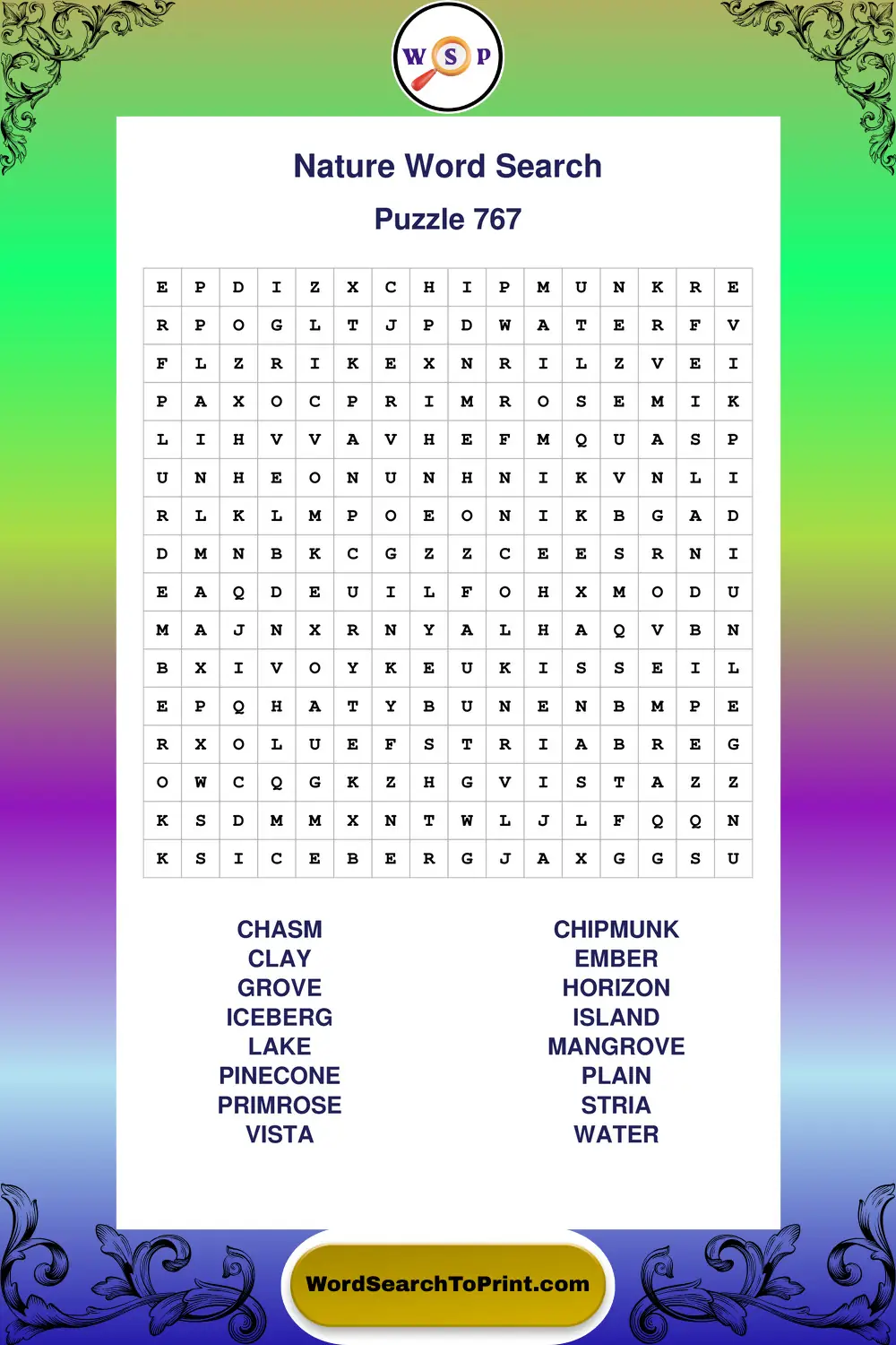 Nature Word Search Puzzle 767