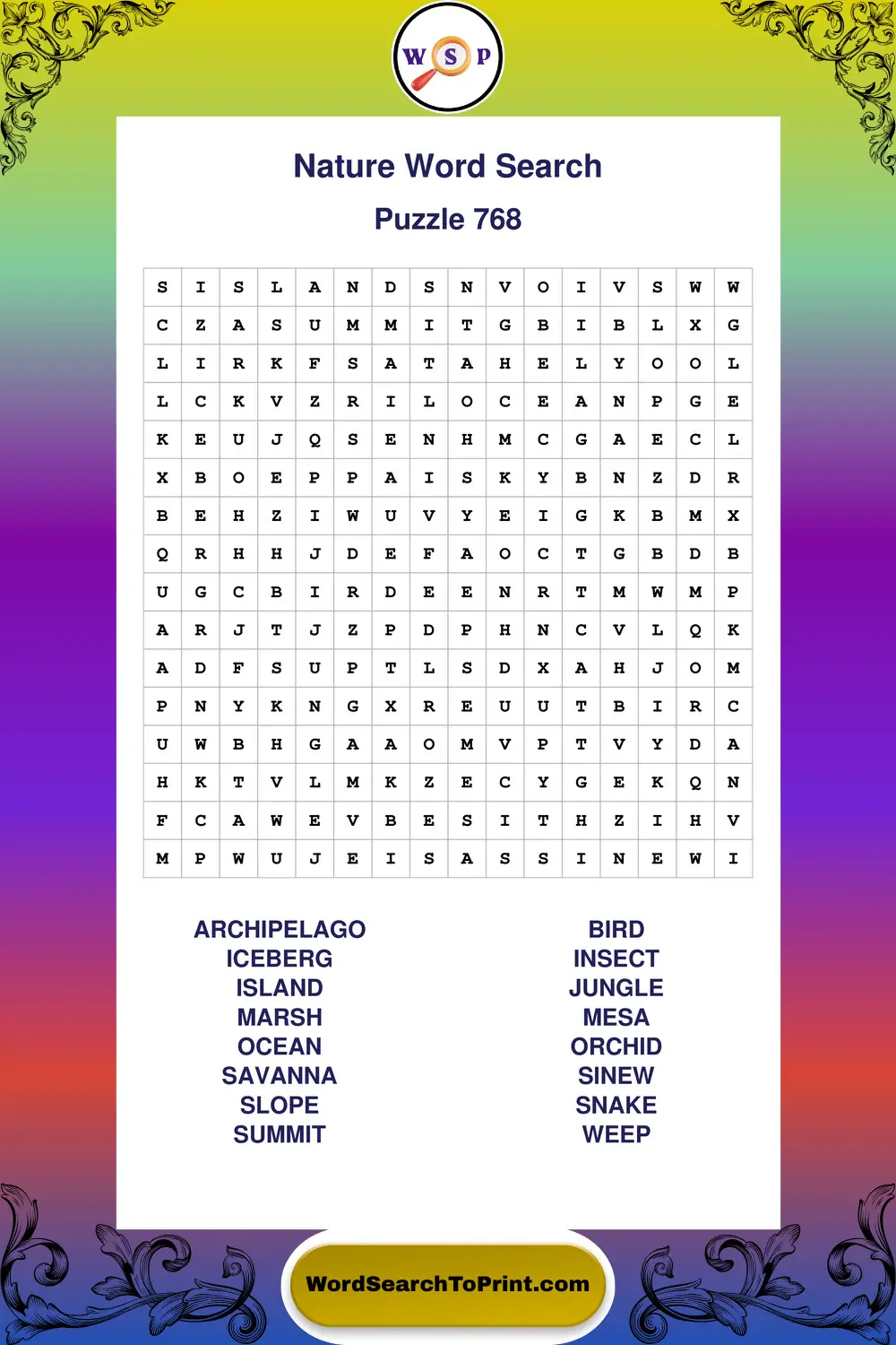 Nature Word Search Puzzle 768