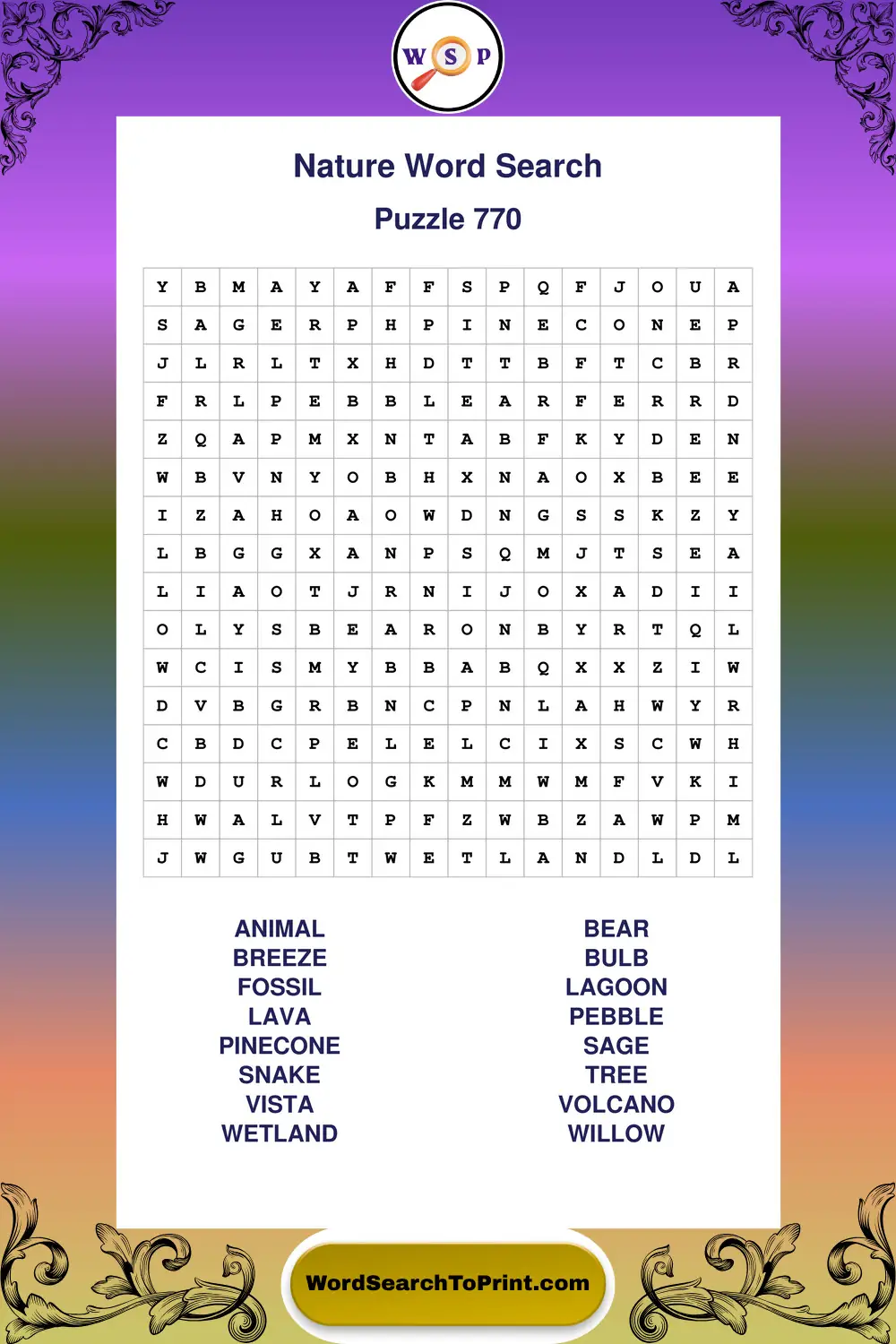 Nature Word Search Puzzle 770