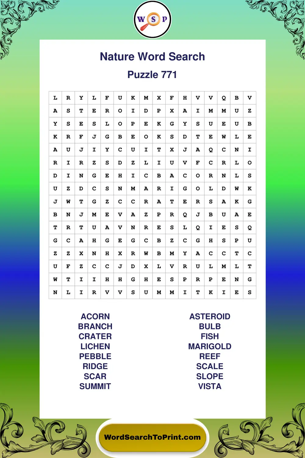 Nature Word Search Puzzle 771