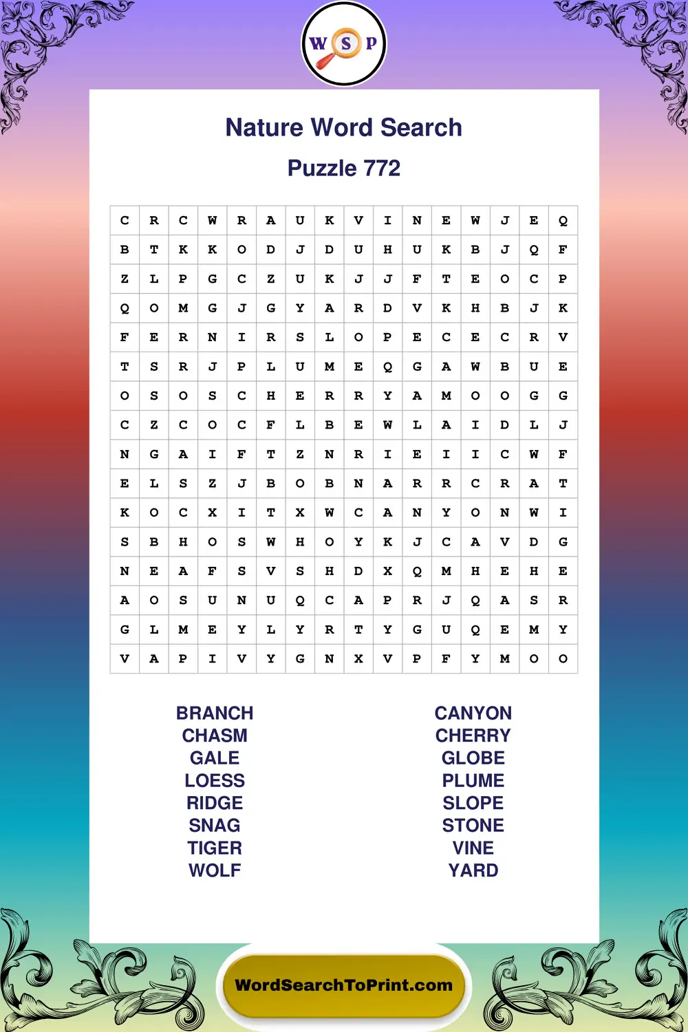 Nature Word Search Puzzle 772