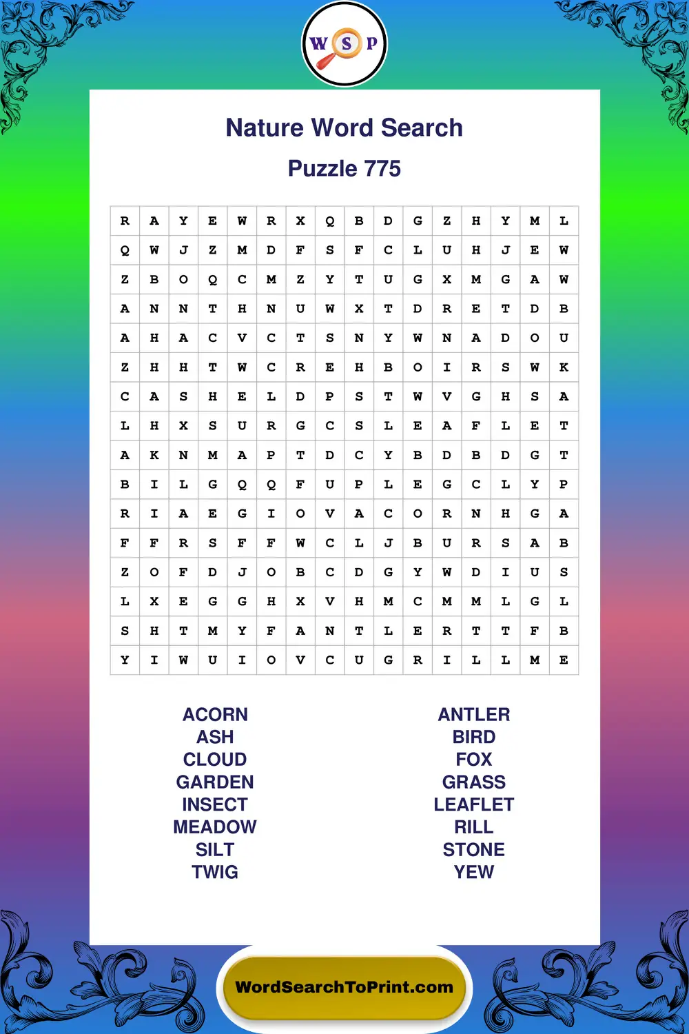 Nature Word Search Puzzle 775