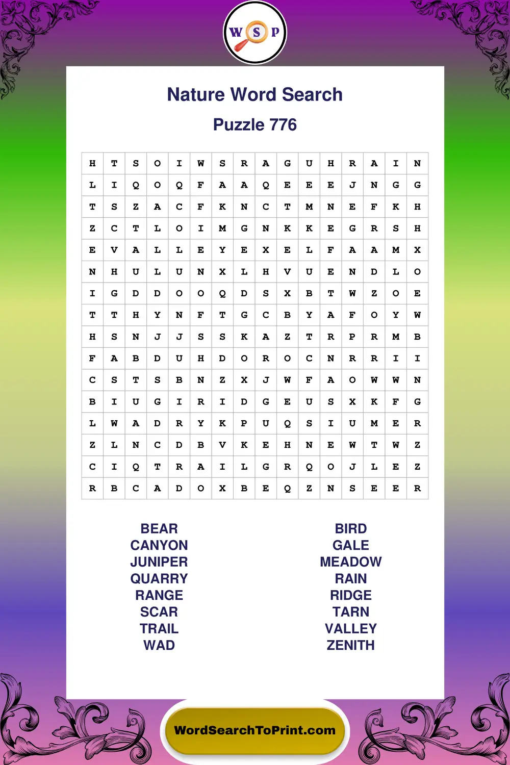 Nature Word Search Puzzle 776