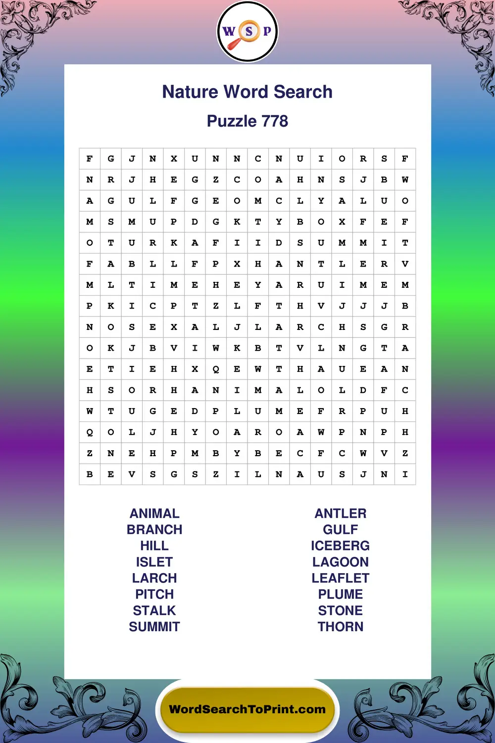 Nature Word Search Puzzle 778