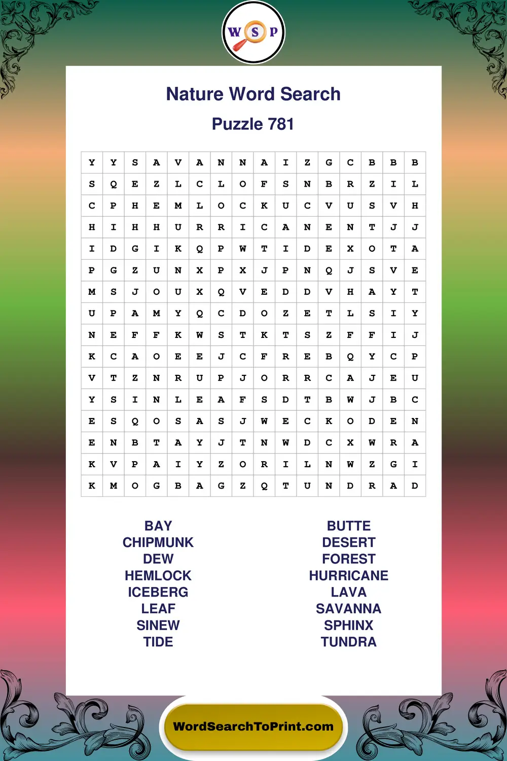 Nature Word Search Puzzle 781