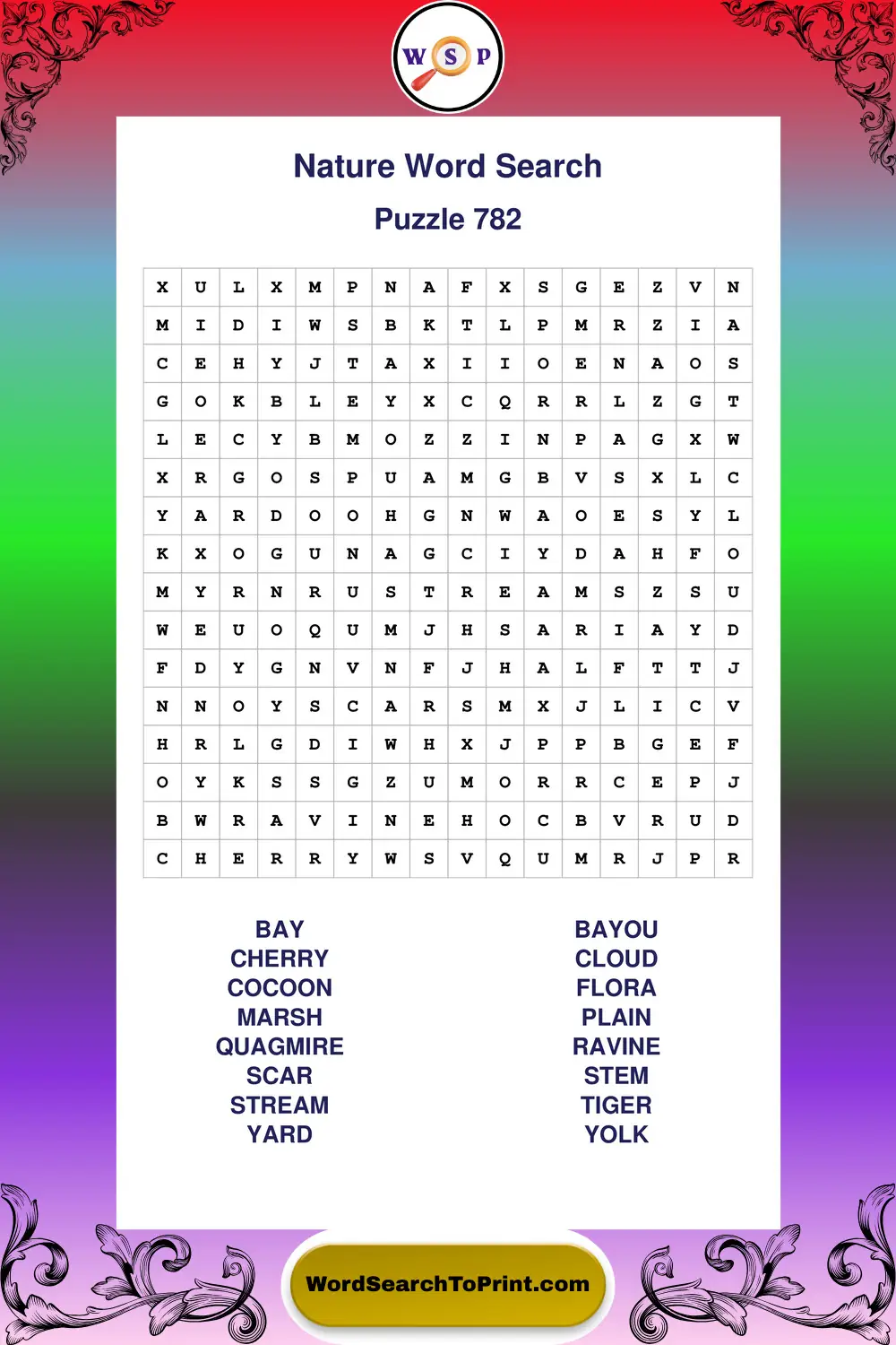 Nature Word Search Puzzle 782