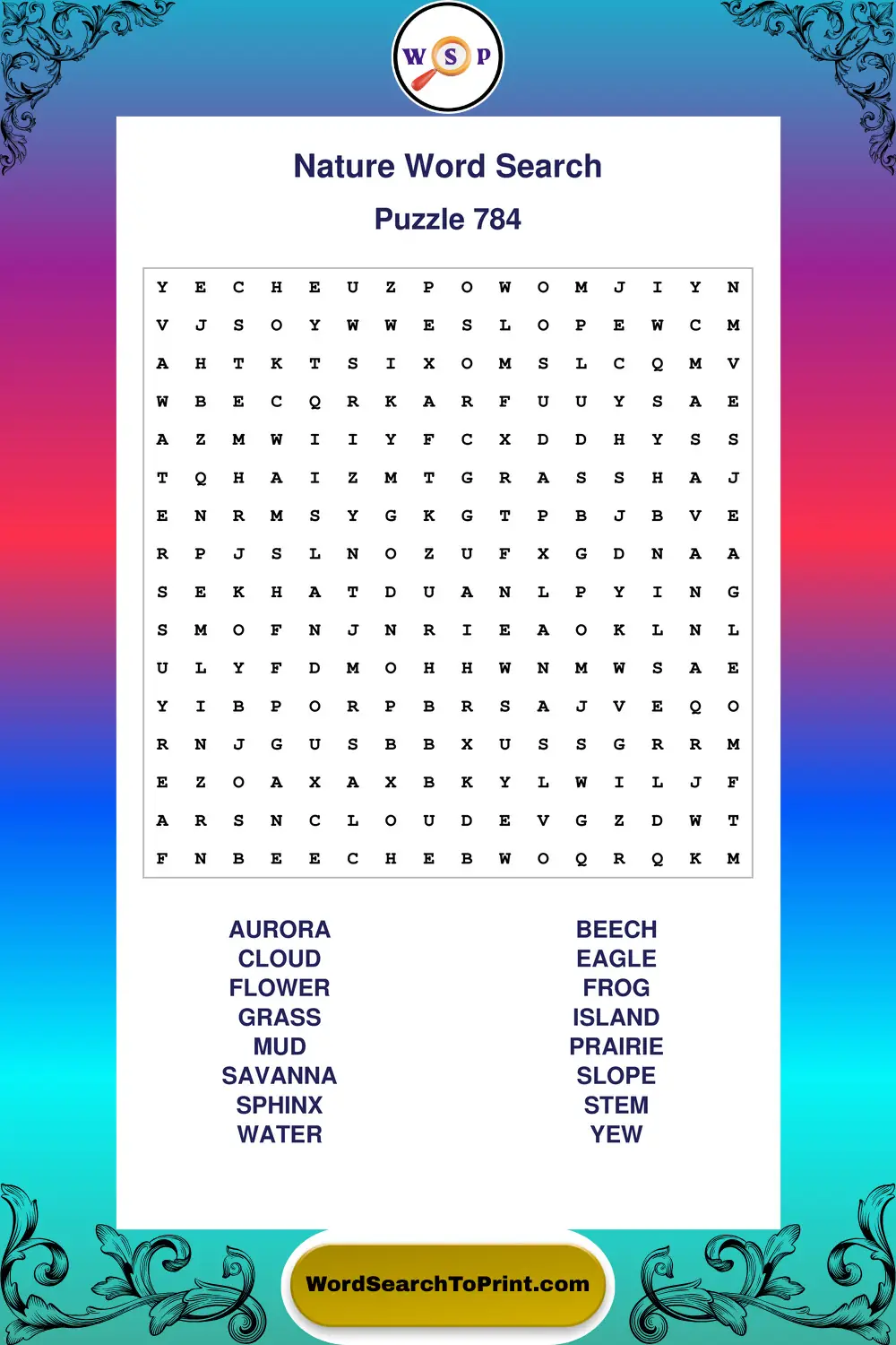 Nature Word Search Puzzle 784