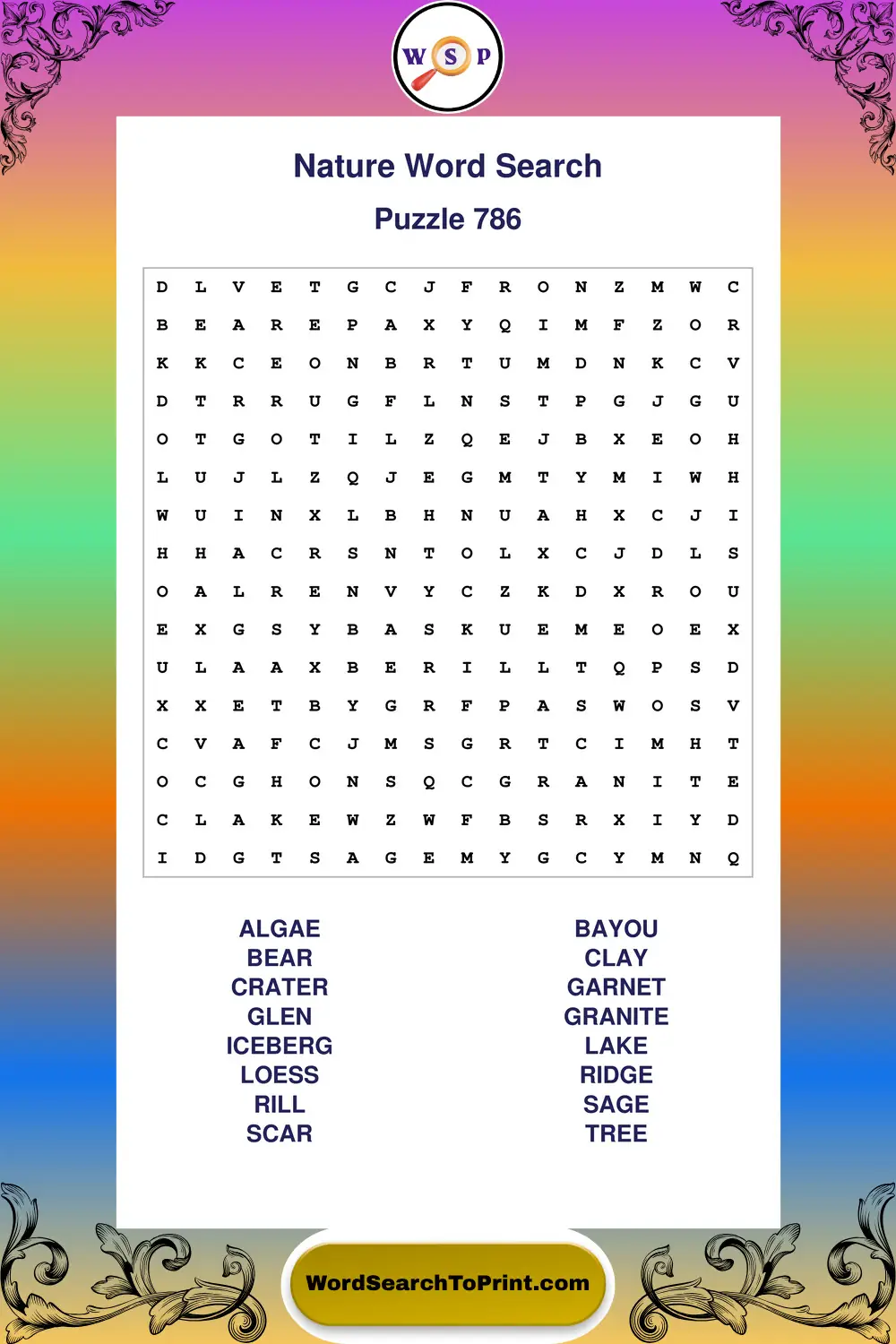 Nature Word Search Puzzle 786