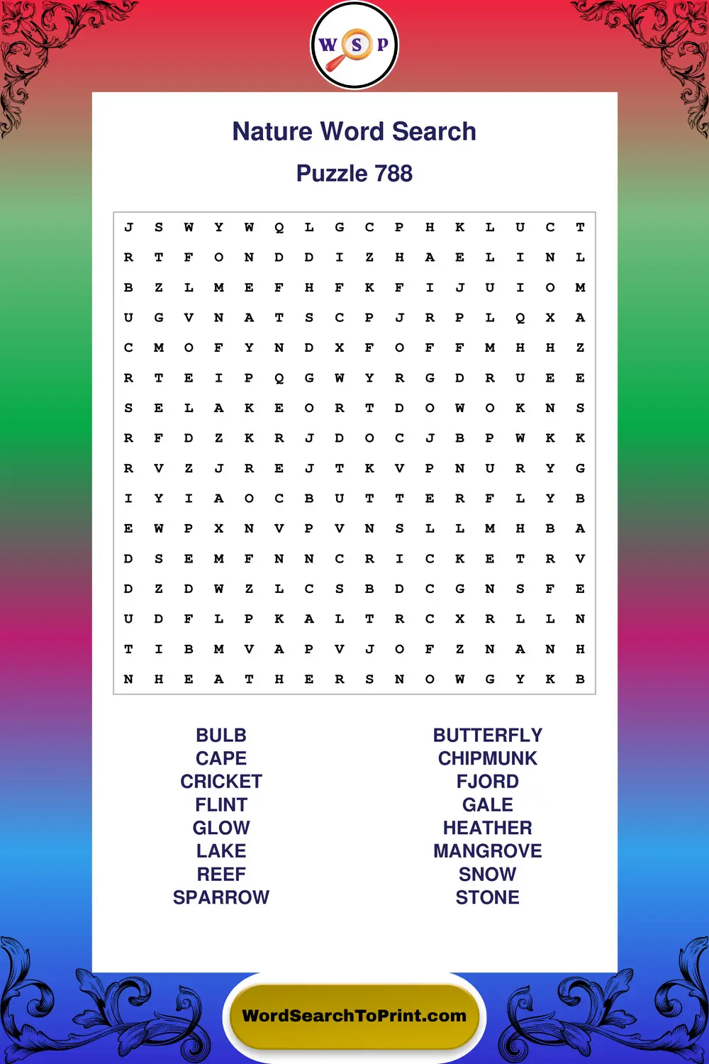 Nature Word Search Puzzle 788