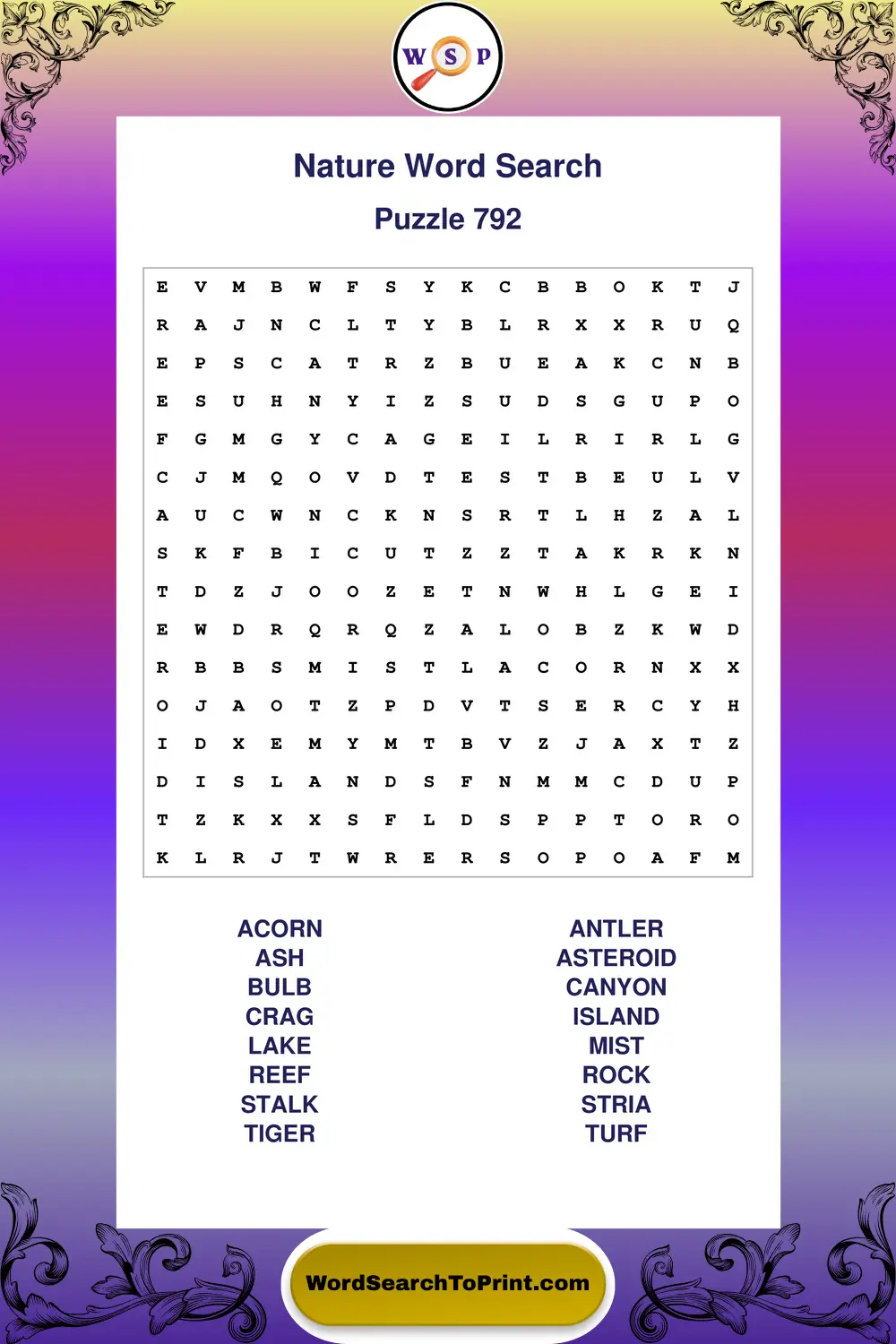Nature Word Search Puzzle 792