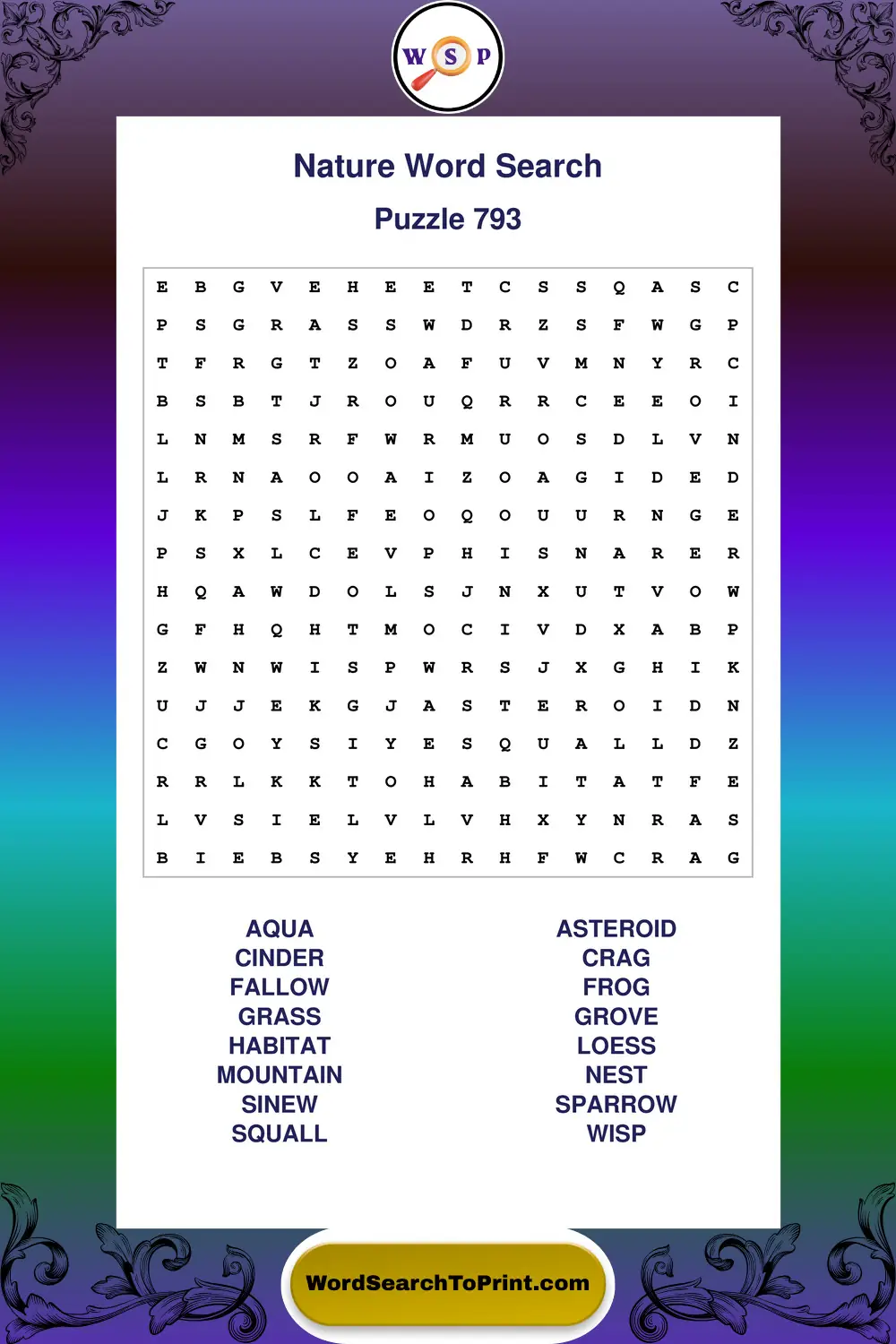 Nature Word Search Puzzle 793