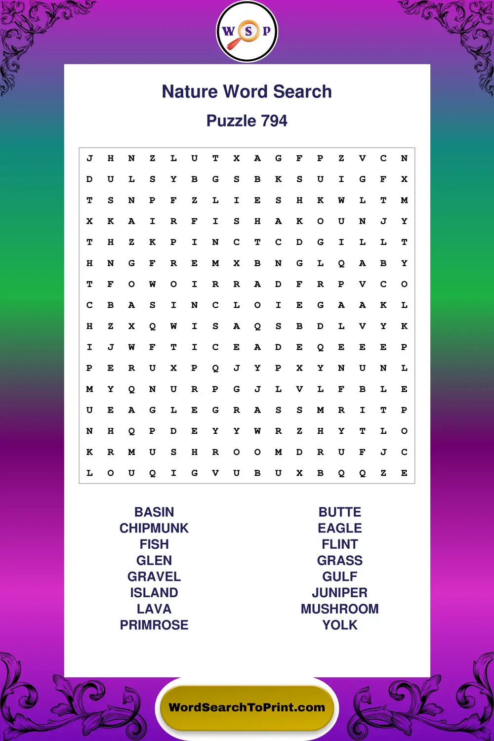 Nature Word Search Puzzle 794