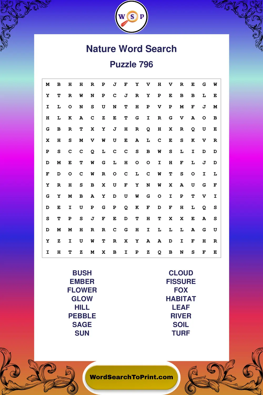 Nature Word Search Puzzle 796