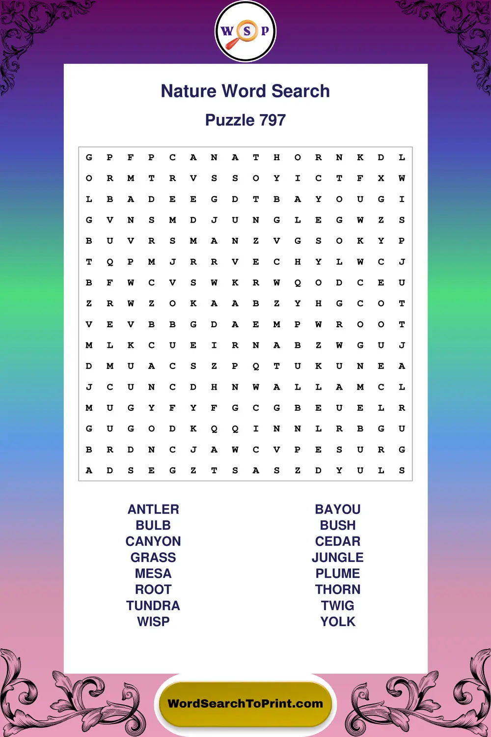 Nature Word Search Puzzle 797
