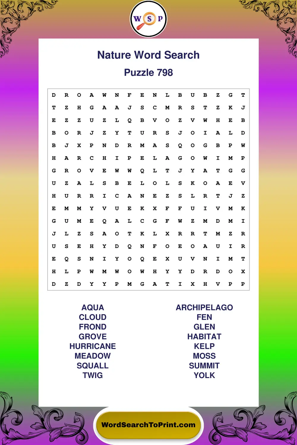 Nature Word Search Puzzle 798