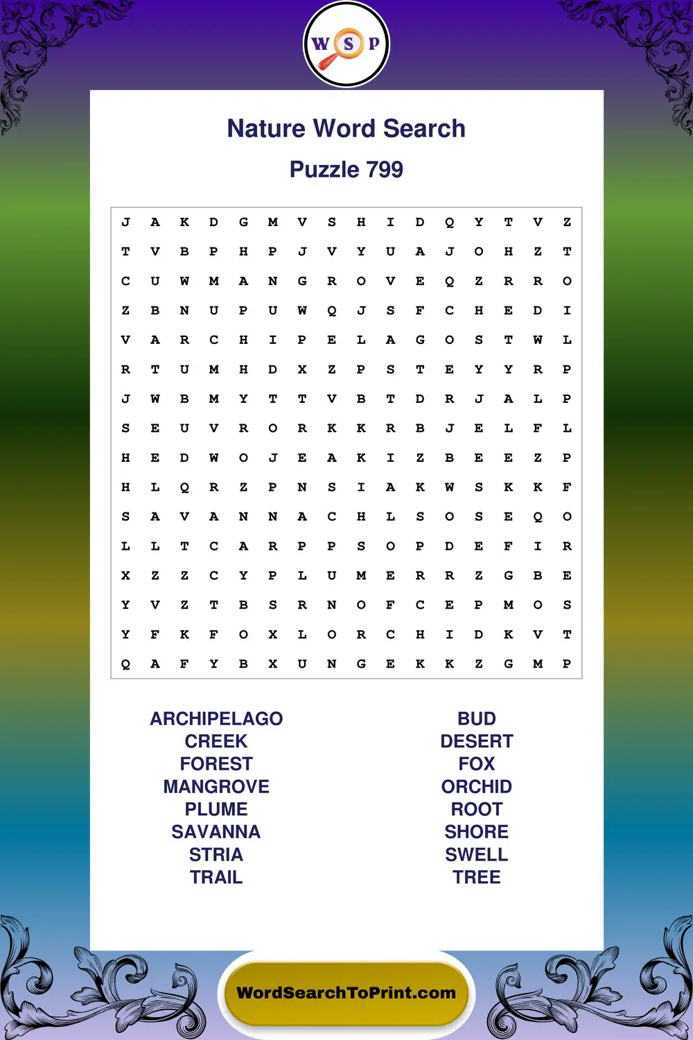 Nature Word Search Puzzle 799