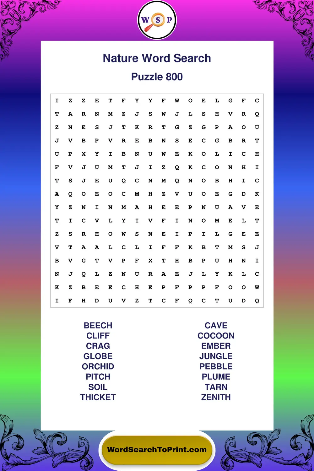 Nature Word Search Puzzle 800