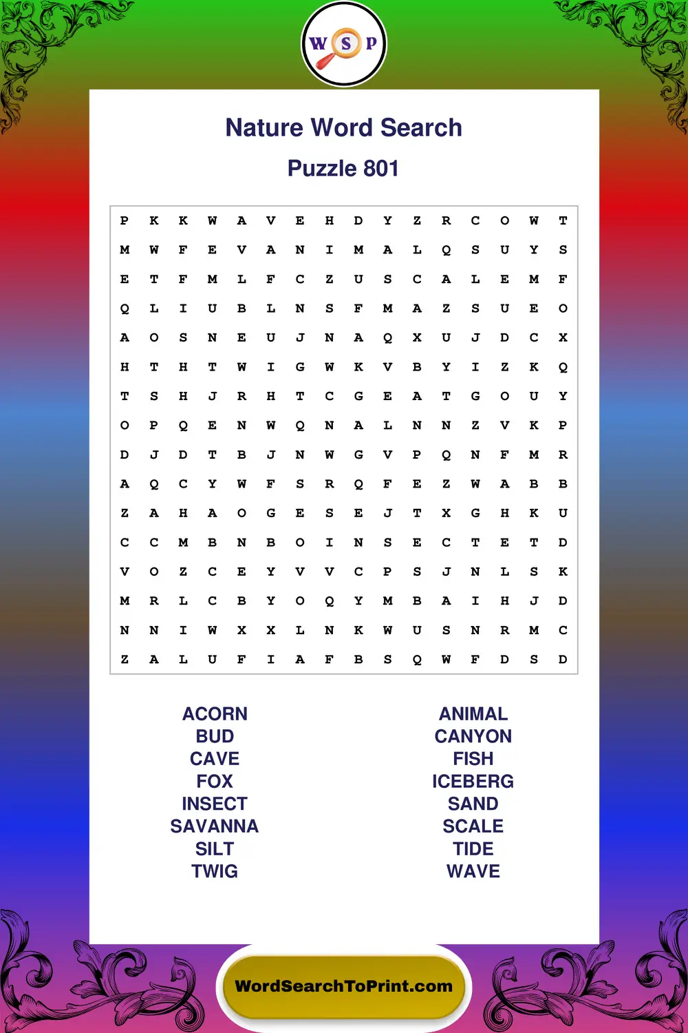 Nature Word Search Puzzle 801