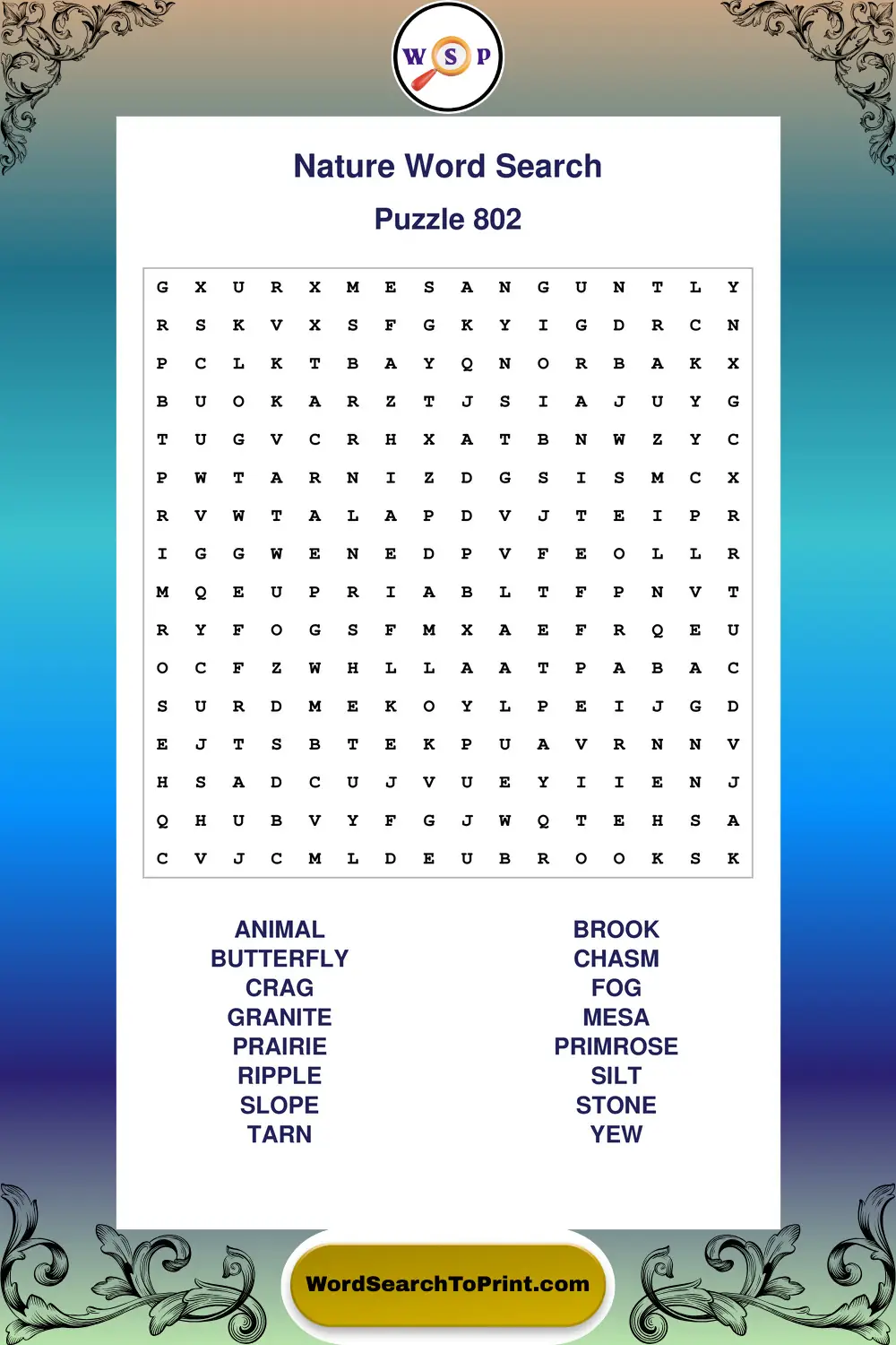 Nature Word Search Puzzle 802