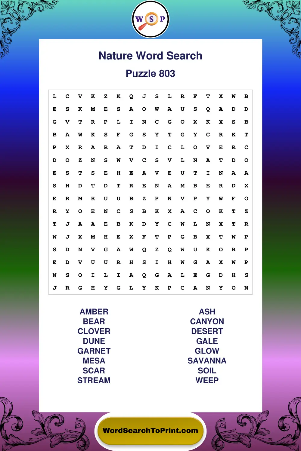 Nature Word Search Puzzle 803