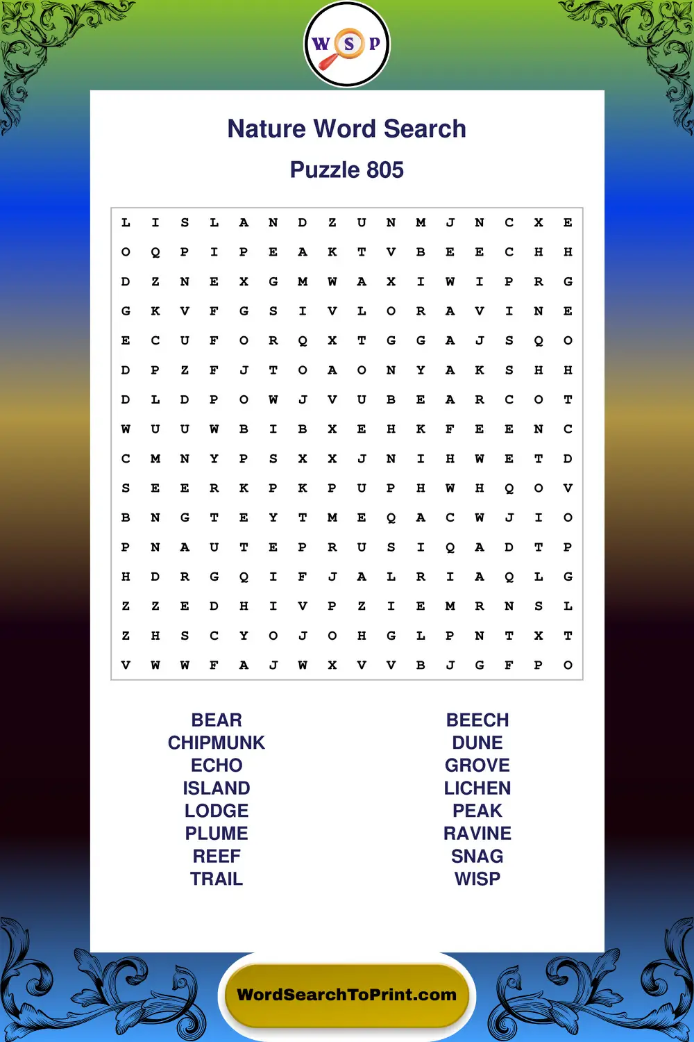 Nature Word Search Puzzle 805
