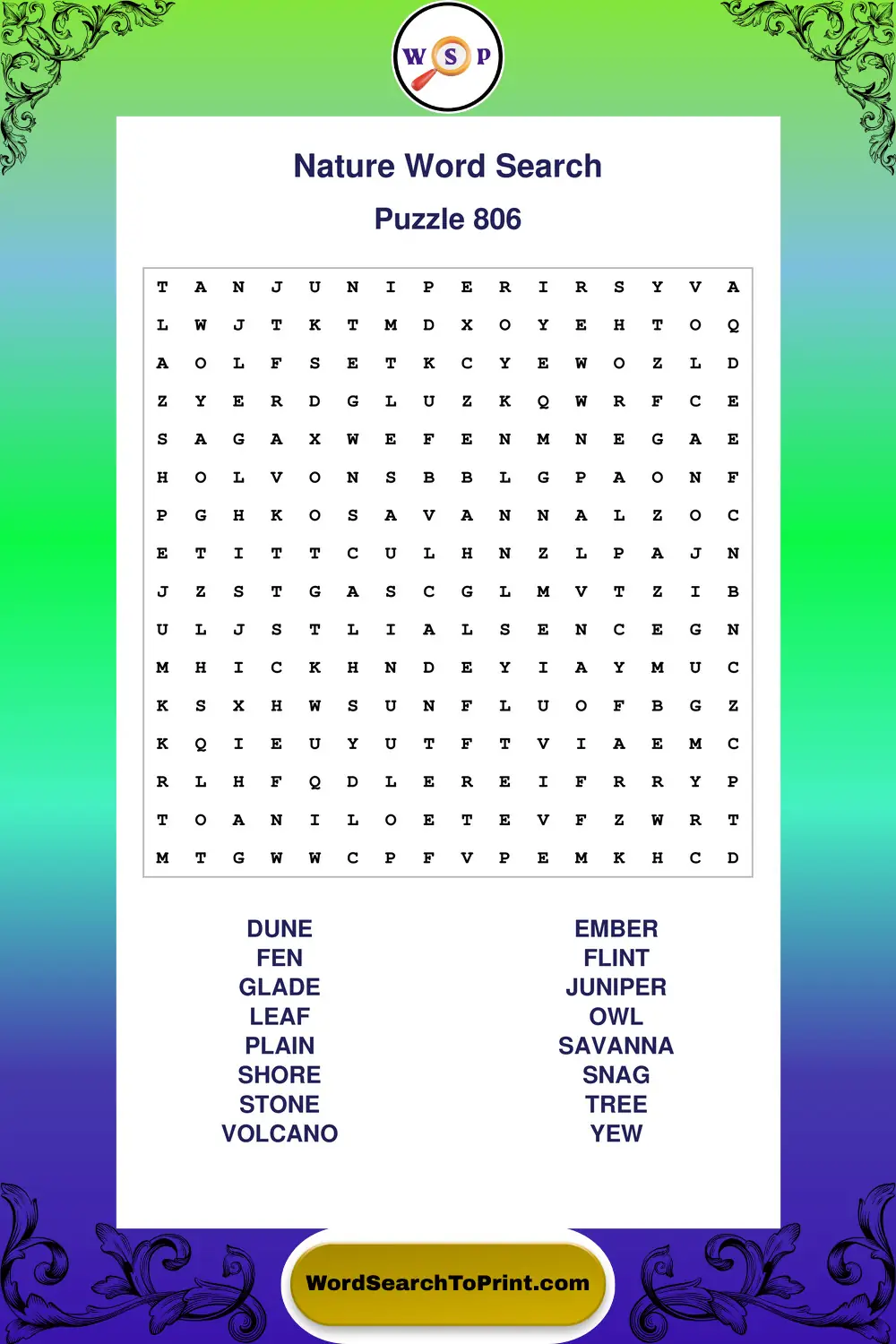 Nature Word Search Puzzle 806