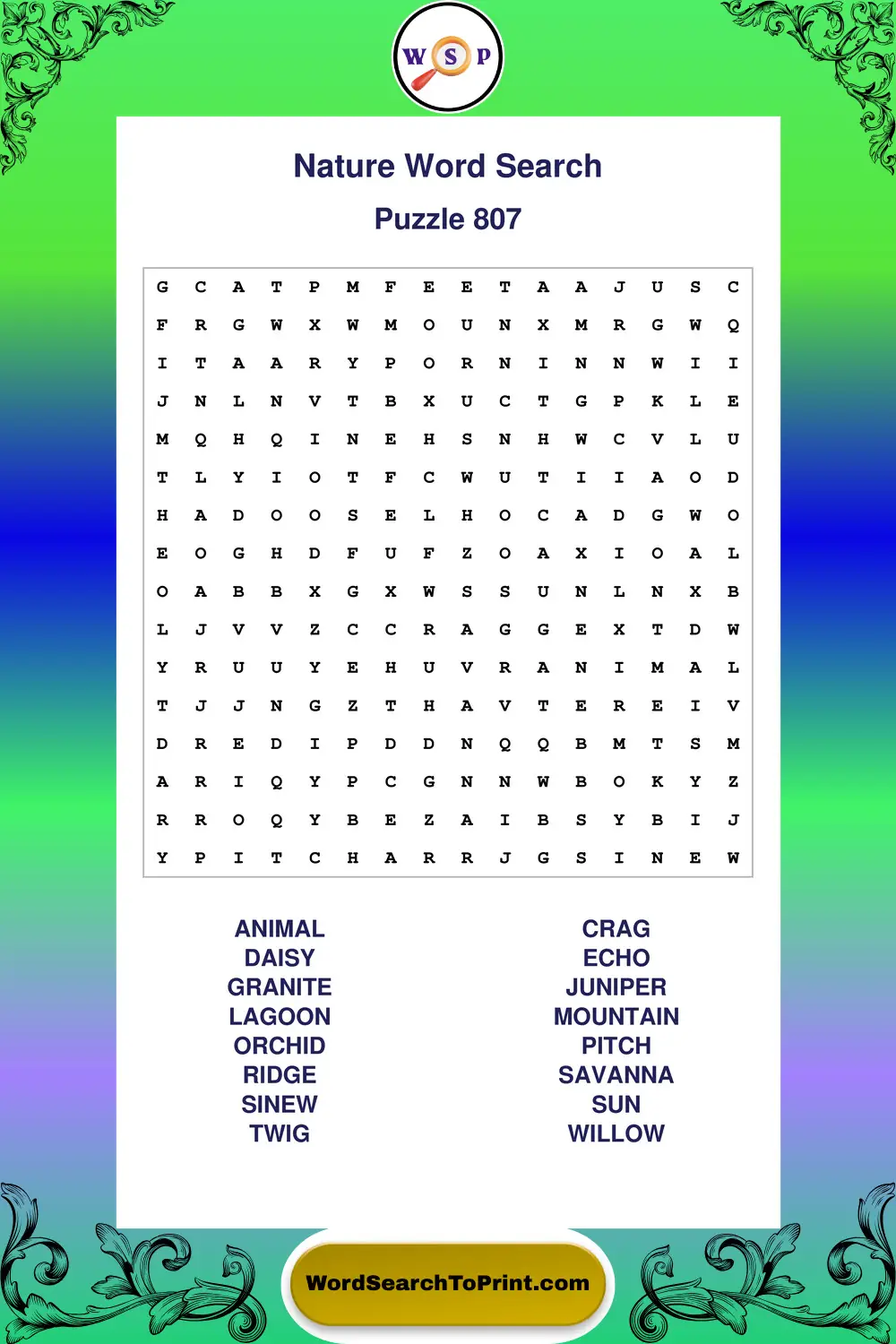 Nature Word Search Puzzle 807