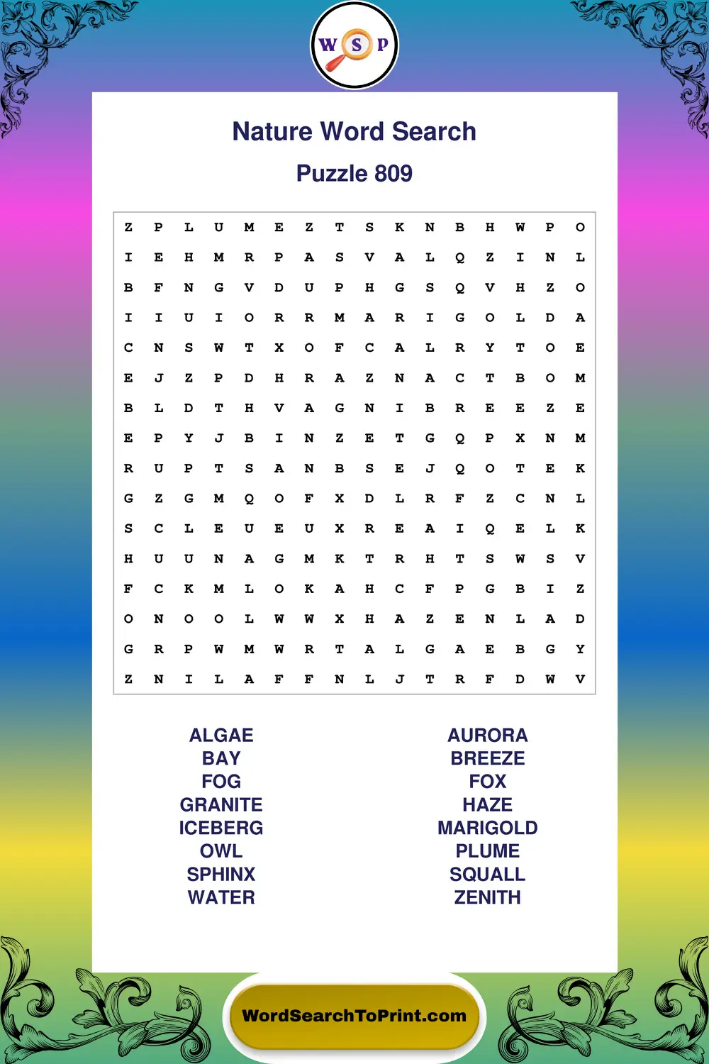Nature Word Search Puzzle 809