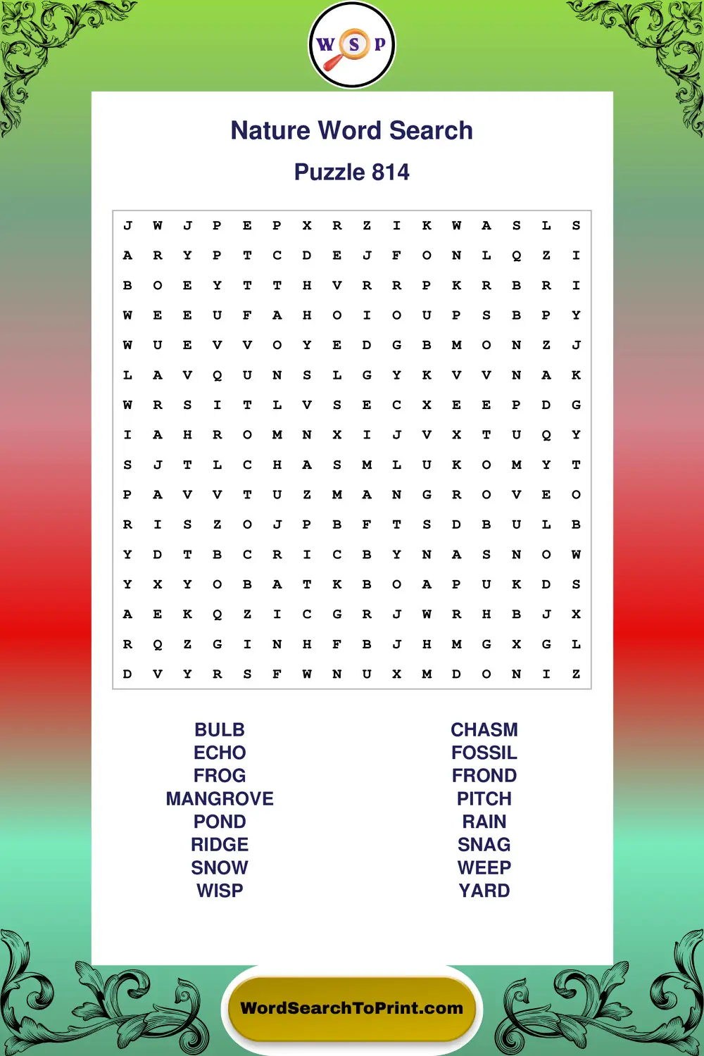 Nature Word Search Puzzle 814