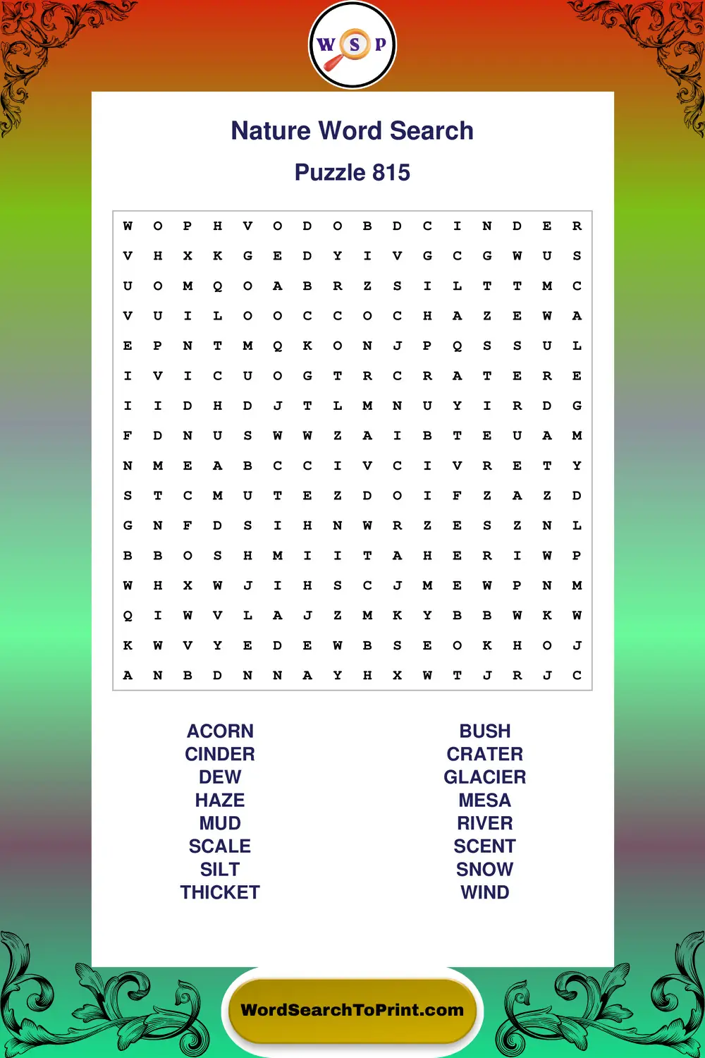 Nature Word Search Puzzle 815