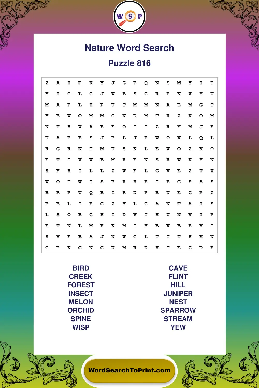 Nature Word Search Puzzle 816