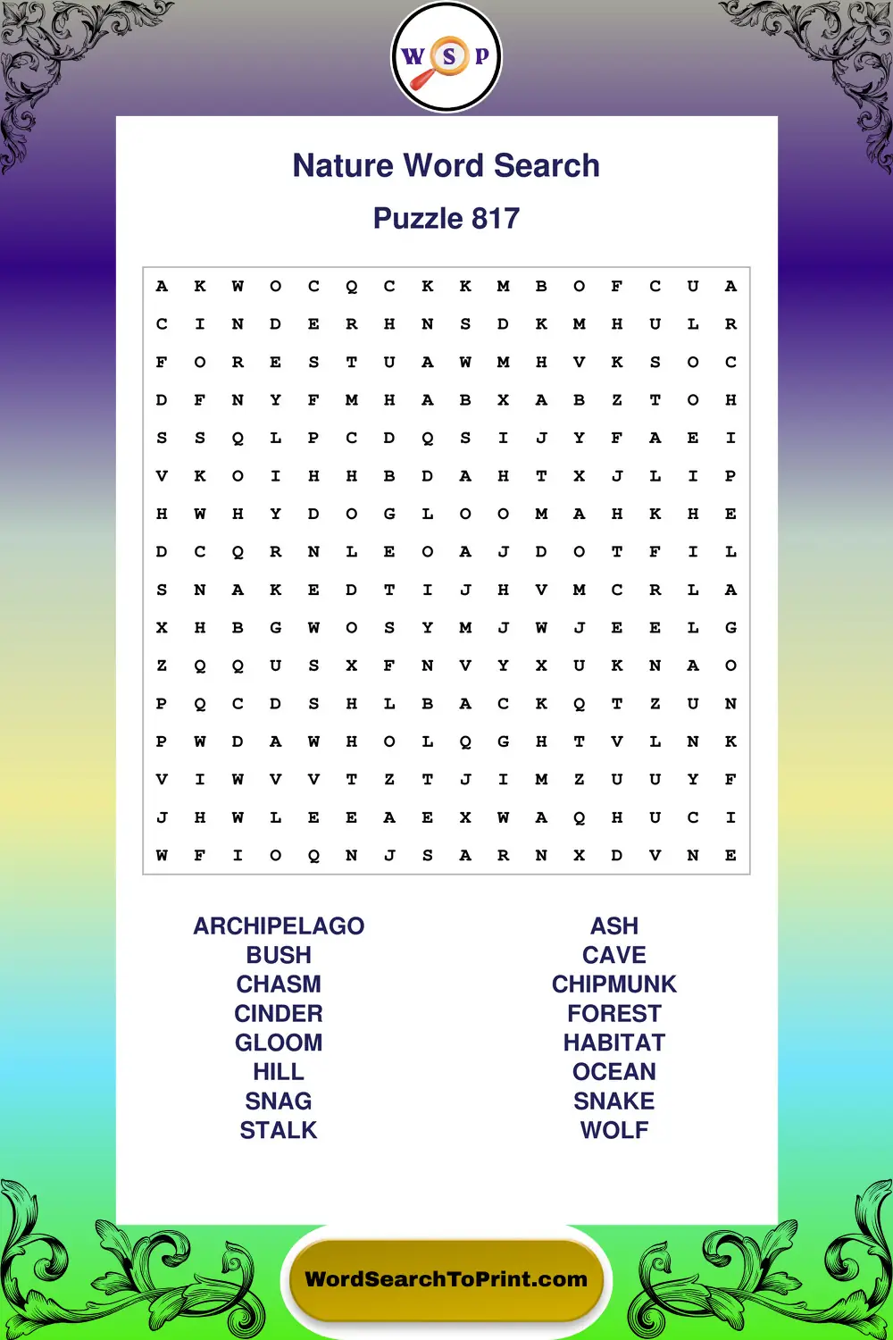 Nature Word Search Puzzle 817