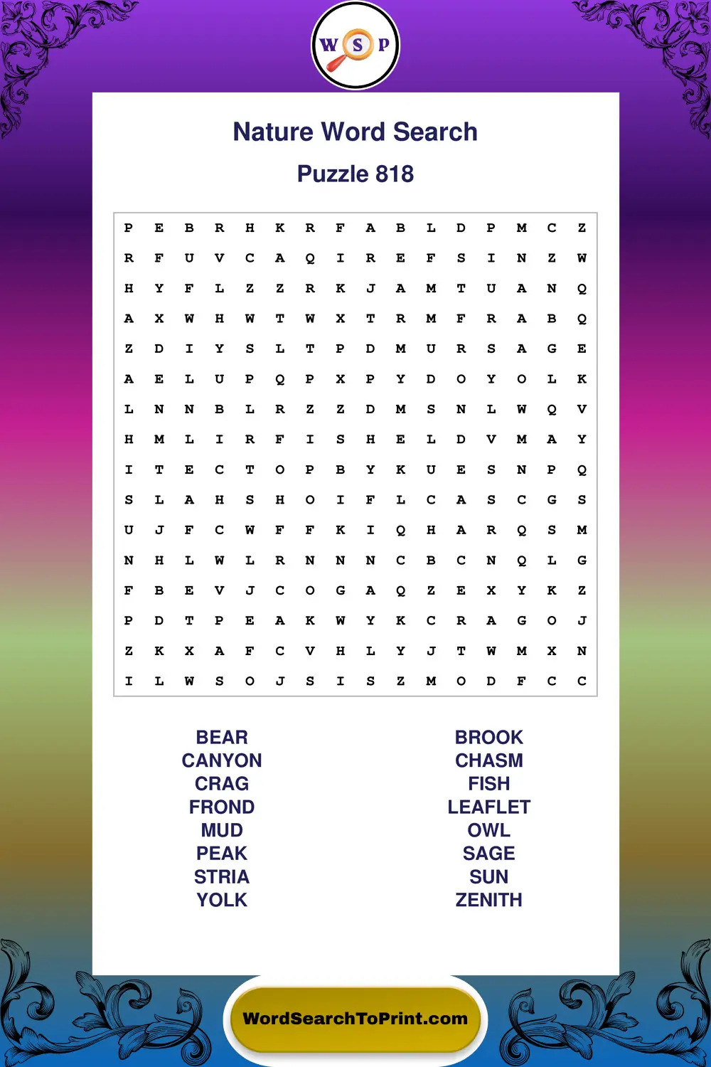 Nature Word Search Puzzle 818