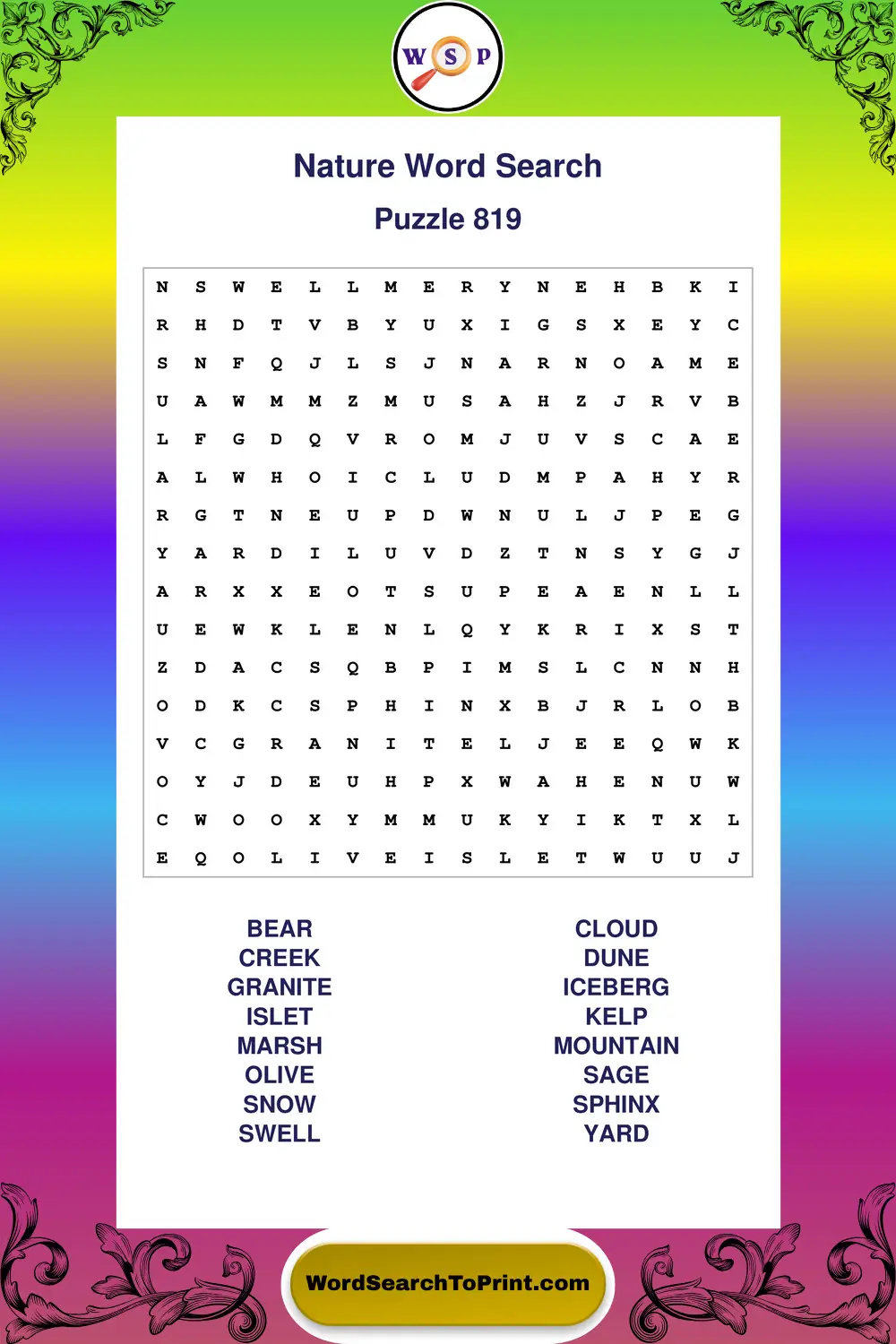 Nature Word Search Puzzle 819