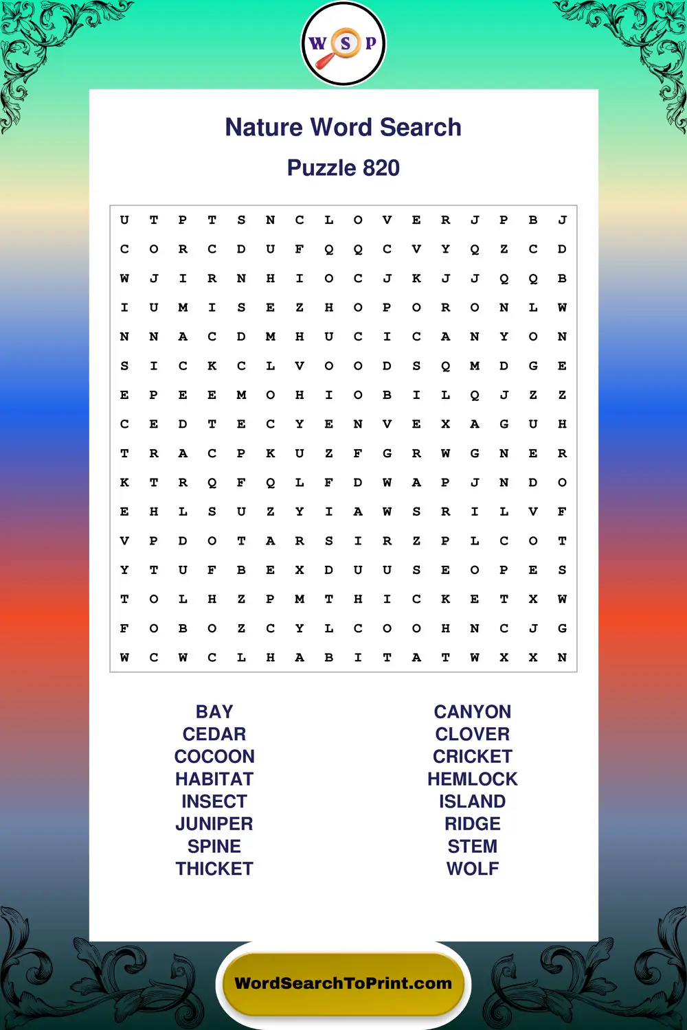 Nature Word Search Puzzle 820