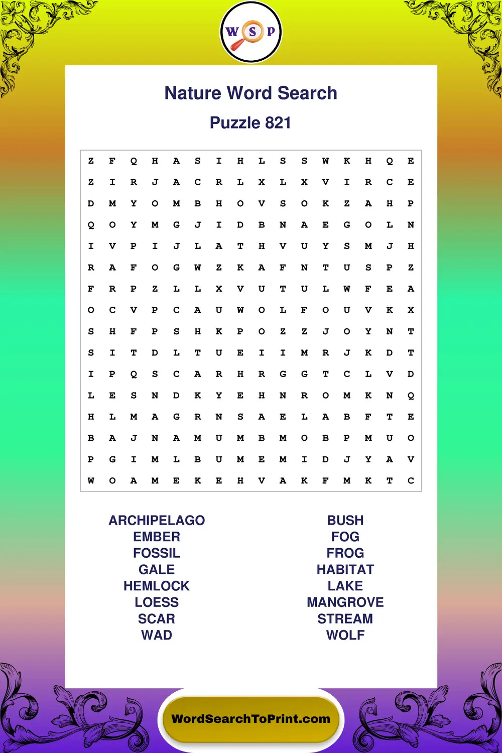 Nature Word Search Puzzle 821