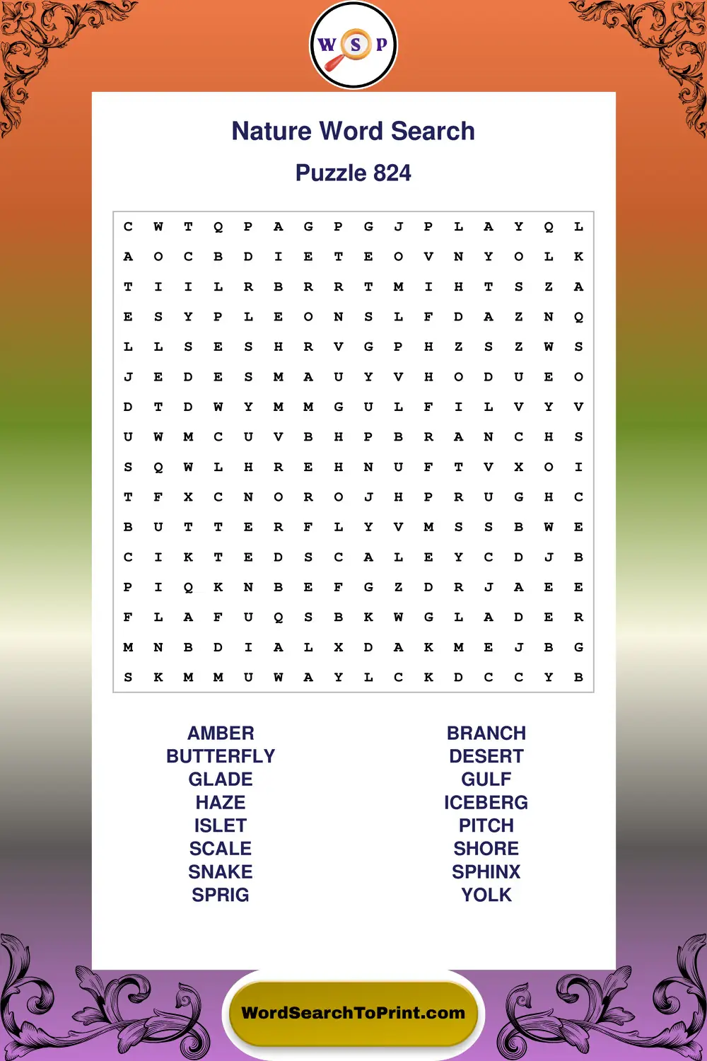 Nature Word Search Puzzle 824