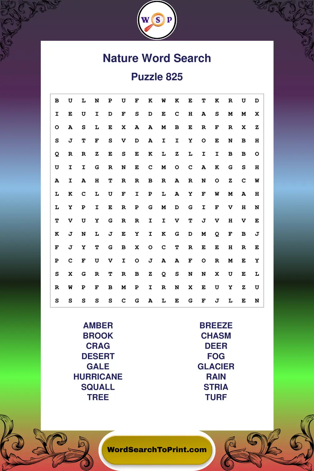 Nature Word Search Puzzle 825